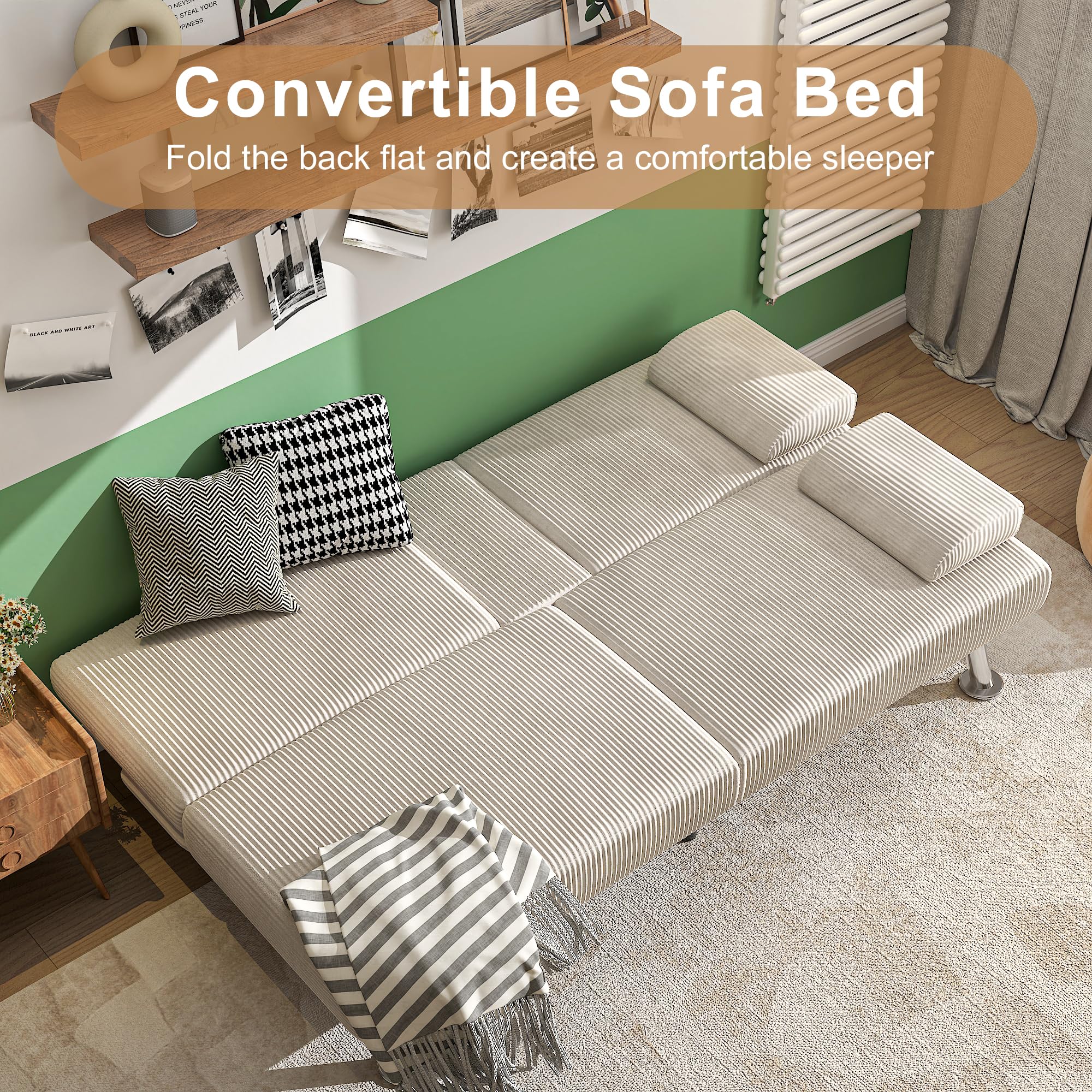 Snapklik.com : Shahoo Modern Upholstered Convertible Folding Futon Sofa Bed