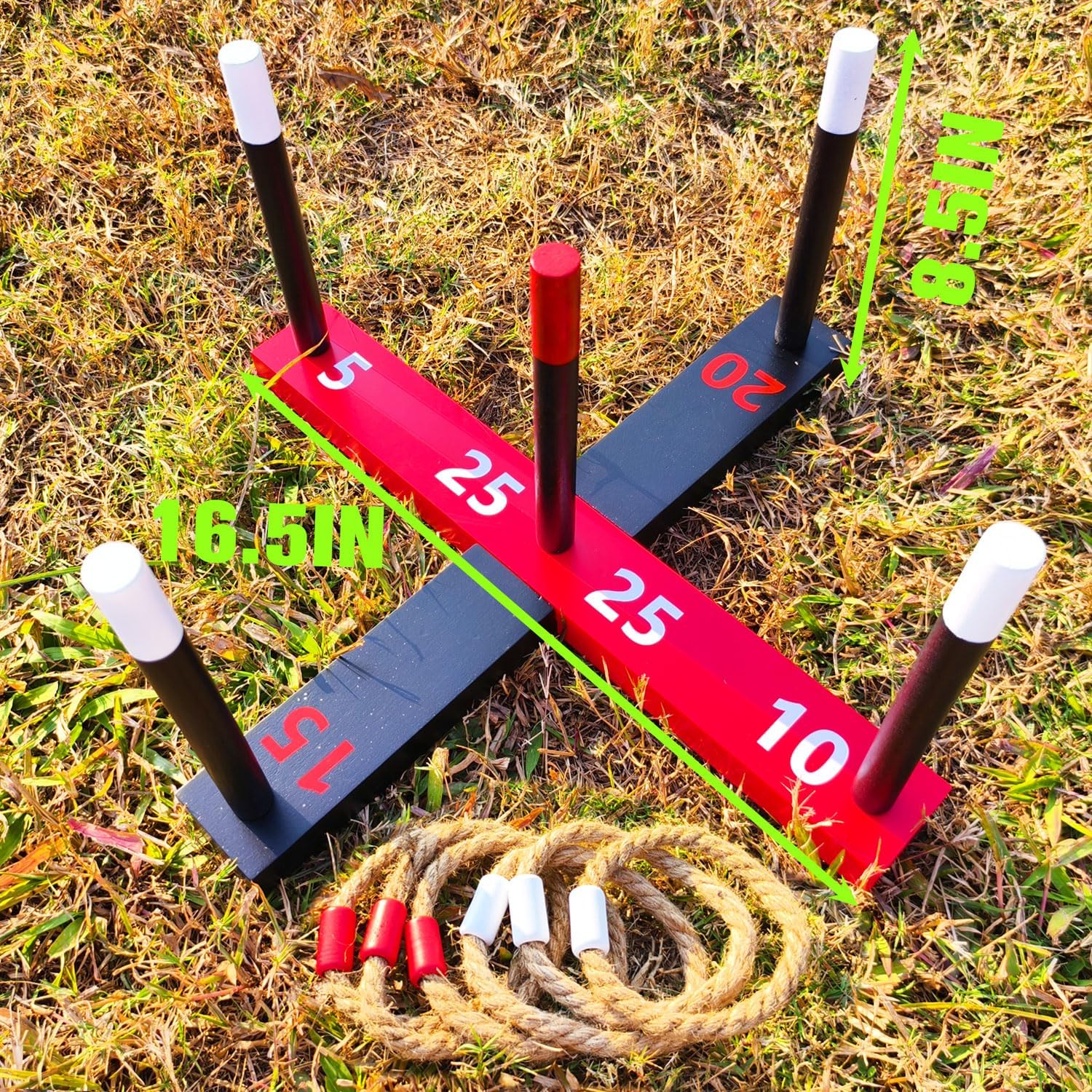 GOOSO Ring Toss Game for Kids - Indoor & Outdoor Game for Family and Adults with 5 Poles, 2 Bases and 6 Rings in 2 Colors, Backyard Party Activities for Adults Lawn Games for Kids