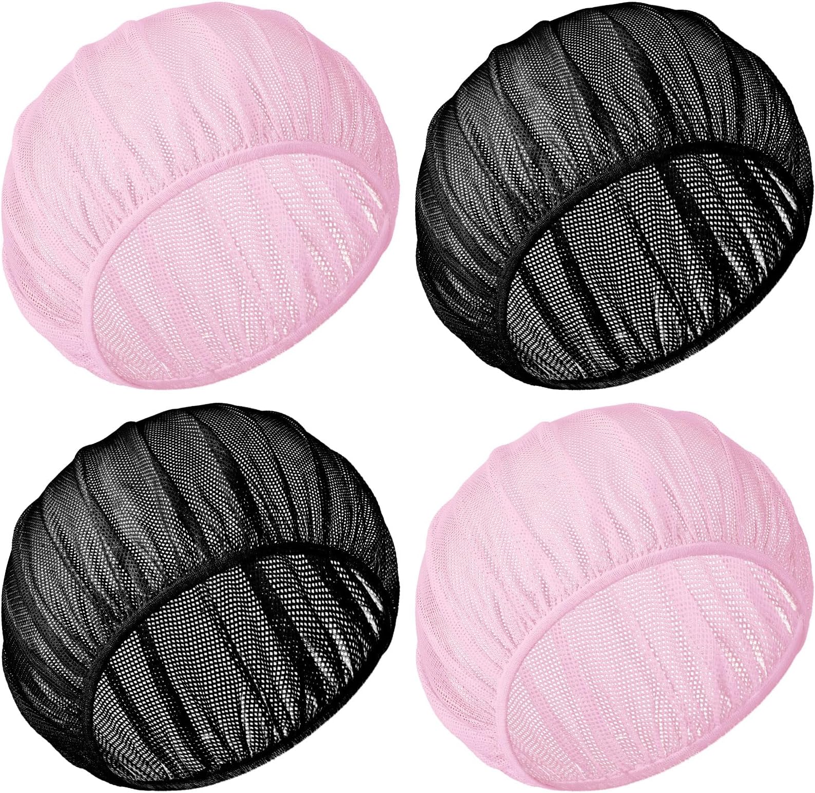 Chuarry 4 Pcs Mesh Sleep Bonnet for Sleeping Night Curly Hair Nets Sleep Caps for Women(Black, Pink)