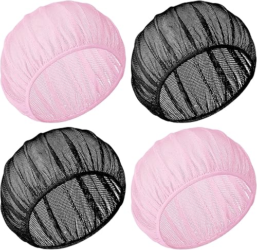 Chuarry 4 gorros de malla para dormir por la noche, redes de pelo rizado, gorras para dormir para mujeres, Negro, rosado