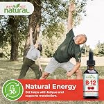 Organic Vitamin B12 Liquid - Sublingual Extra Strength 60 x 5000 mcg Drops, Methylcobalamin, Natural Cherry Flavor, Vegan, Maximize Absorption and Energy