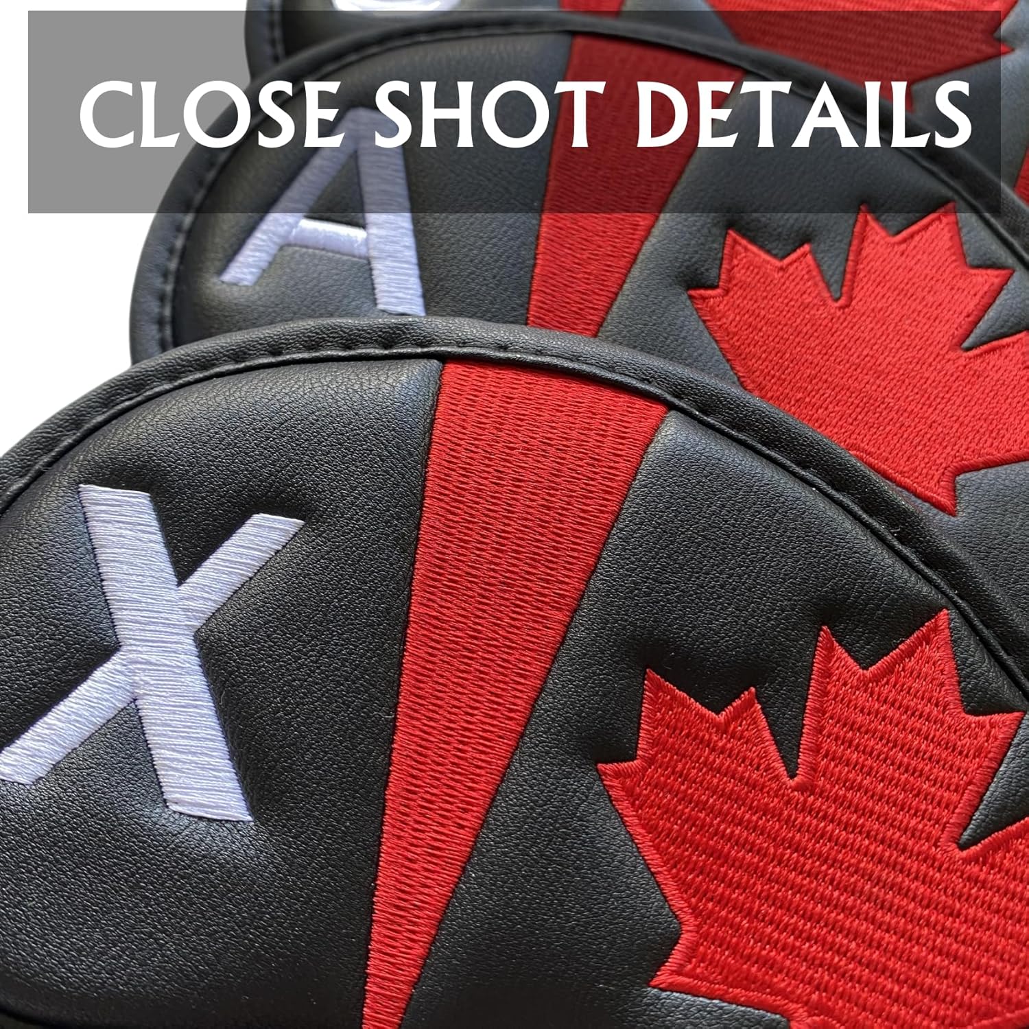 Canadian Flag Golf Iron Head Covers Headcovers Set Black Synthetic Leather Golf Iron Covers for Golf Clubs | 10Pack #4-9 Iron Covers, Aw, Sw, Pw, Xw Wedge Covers