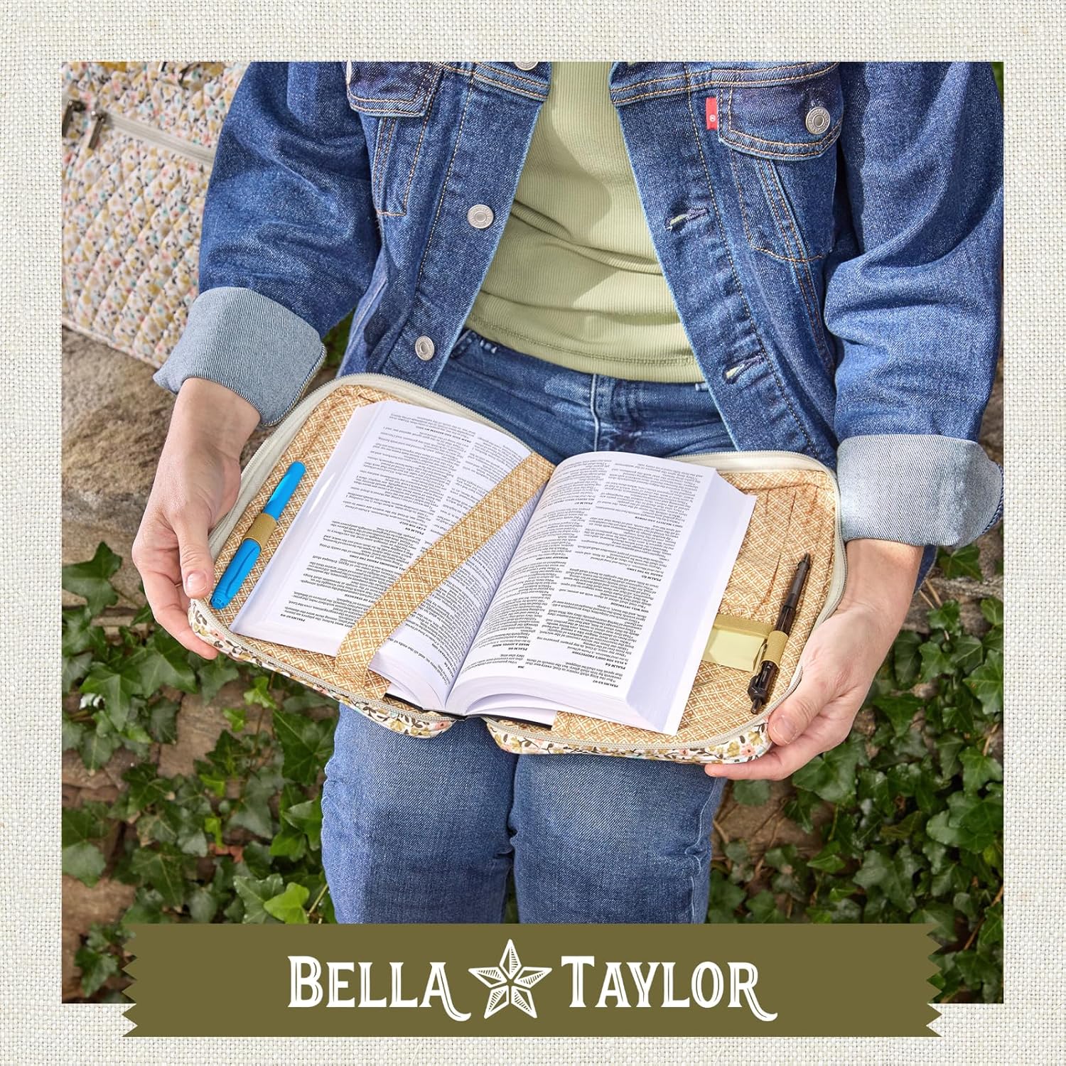 Bella Taylor Small Bible Cover for Women, Quilted Cotton Fabric Bible Case for 6 x 9 inch Bibles, Prairie Meadow