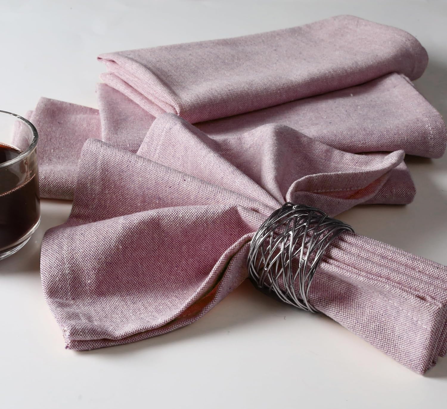Native Fab Solid Cloth Napkin Set of 12, 100% Chambray Cotton, Washable, Reusable Dinner Cloth Napkin 17x17 inches, Table Decor Napkins for Dinner, Events, Burgundy image 2