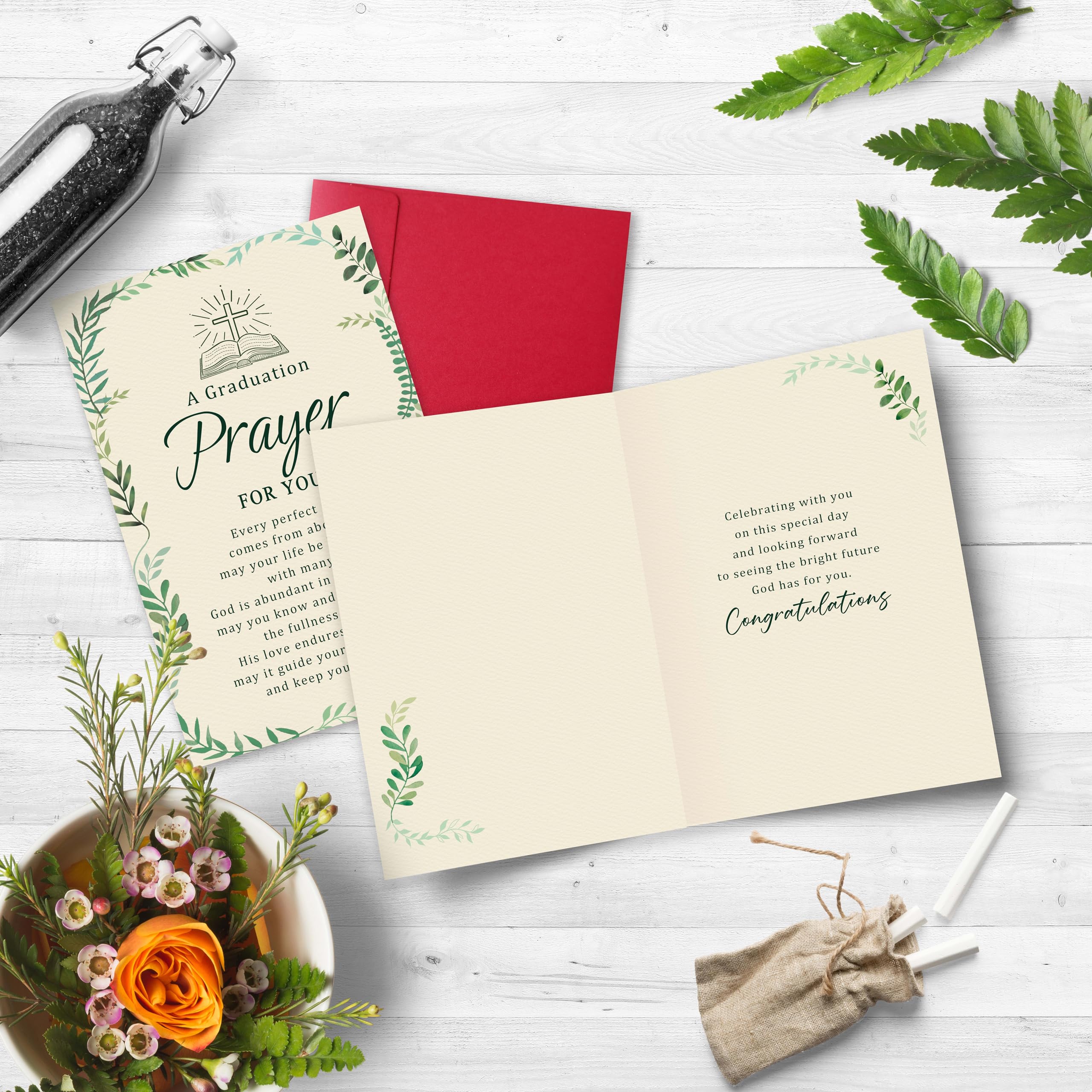 Christian Graduation Card with Prayer, Faith-Based Congratulations Greeting, Religious Graduation Card Gift for Him or Her, Inspirational Bible Blessing Cards