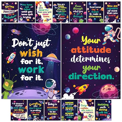 Decorably 15 Motivational Space Theme Classroom Posters, 11x14in Matte-Laminated Inspirational
