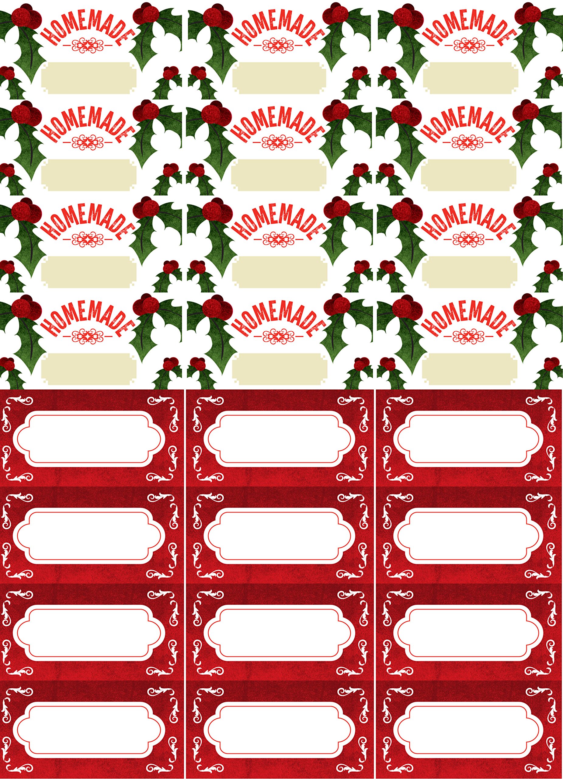 Nutley's 96 x Adhesive Christmas Labels - Festive Red & Holly Designs, Jam Jars, Chutney
