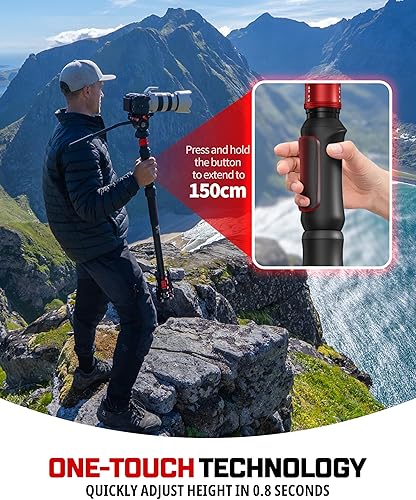 Vista 24 de IFOOTAGE Monopod de fibra de carbono de 71 "Cobra 3 C180F, monopie de cámara ligero para viajes, video profesional mono pod con base de trípode