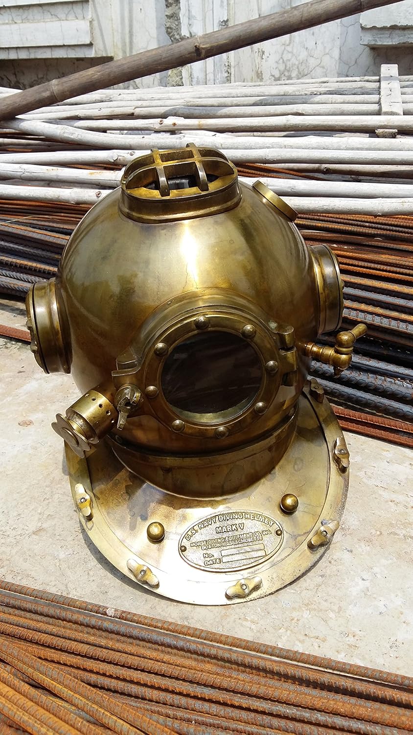 Nauticalmart Deco Diving Divers Helmet U.s Navy Mark V Solid Steel Original Antique 18 Inch