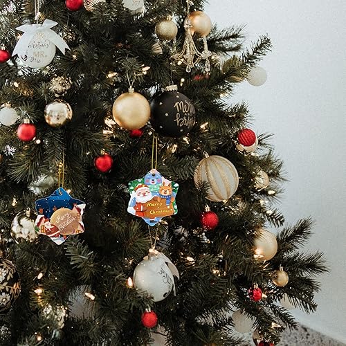Miniatura 4 de 10 adornos de Navidad en blanco de sublimación 2022, discos de cerámica sin terminar, adornos de copo de nieve, adornos colgantes para árbol de