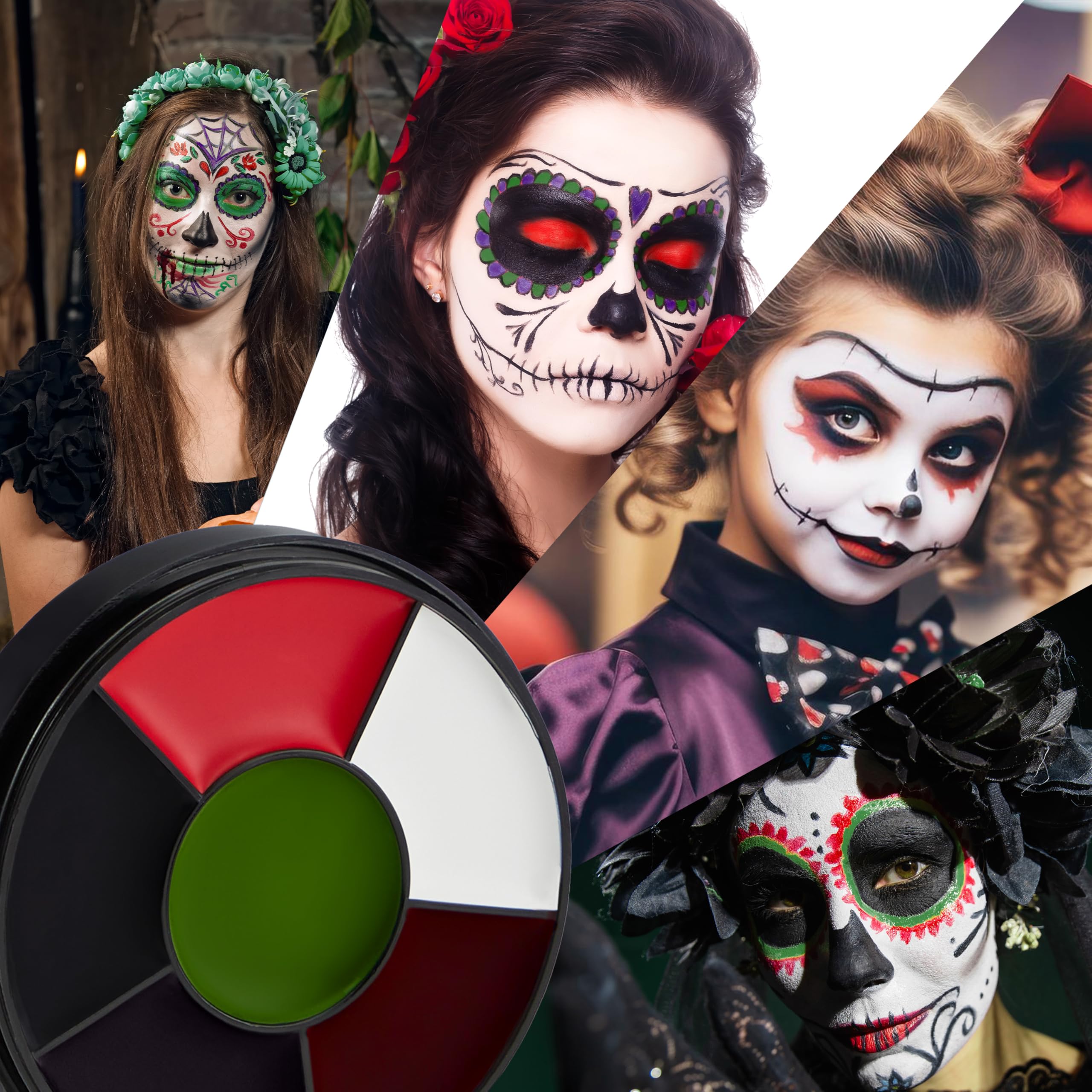Juego de 6 piezas de maquillaje de Halloween, paleta de maquillaje de 6 colores, cera de cicatrices con herramienta de espátula, spray de sangre, esponjas de punteado, disfraz 7