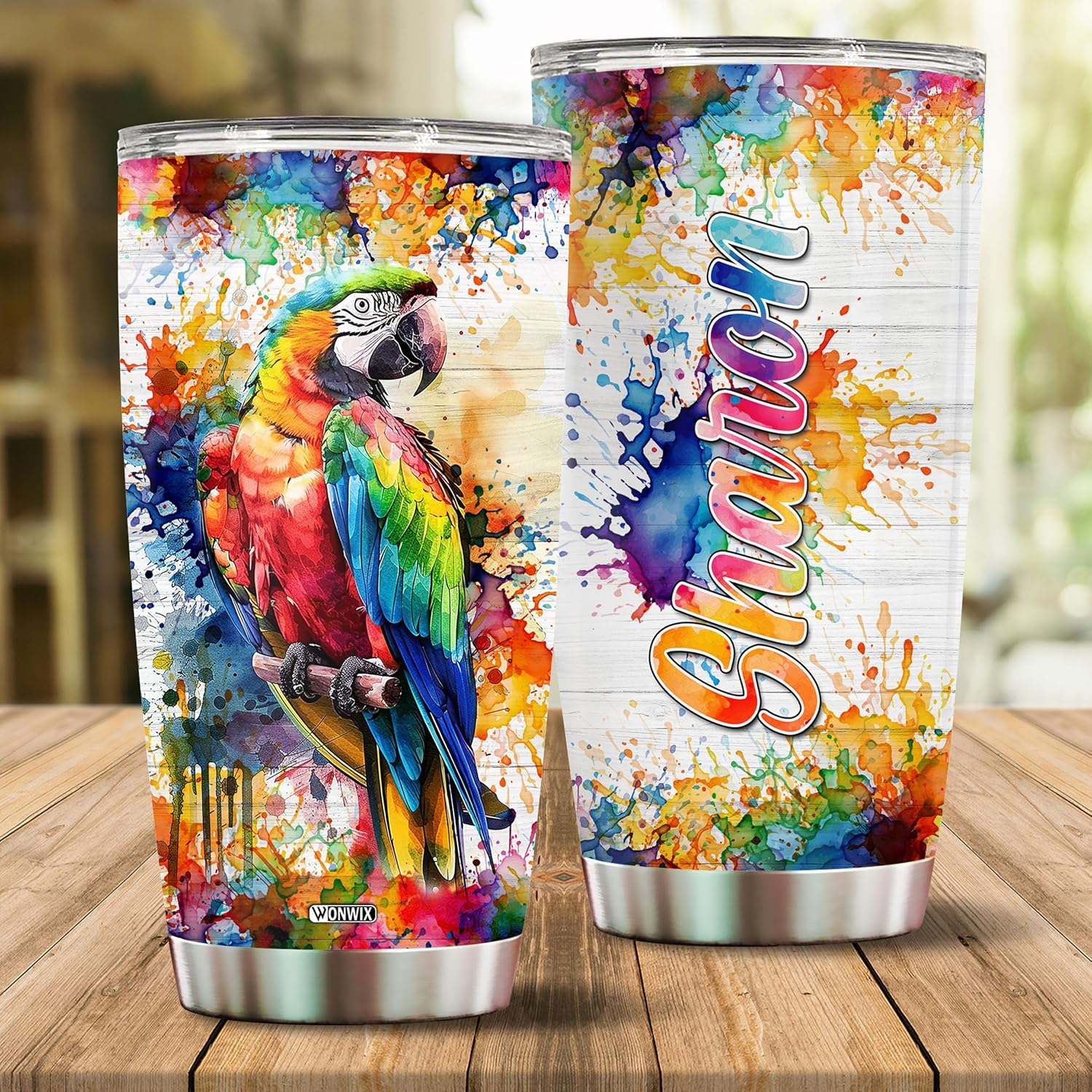 Personalized Parrot Tumbler Gifts for Women 20oz Insulated Stainless Steel With Lid Watercolor Custom Name Coffee Cup Travel Mug Gift for Girls Mom Wife Sister - Image 2