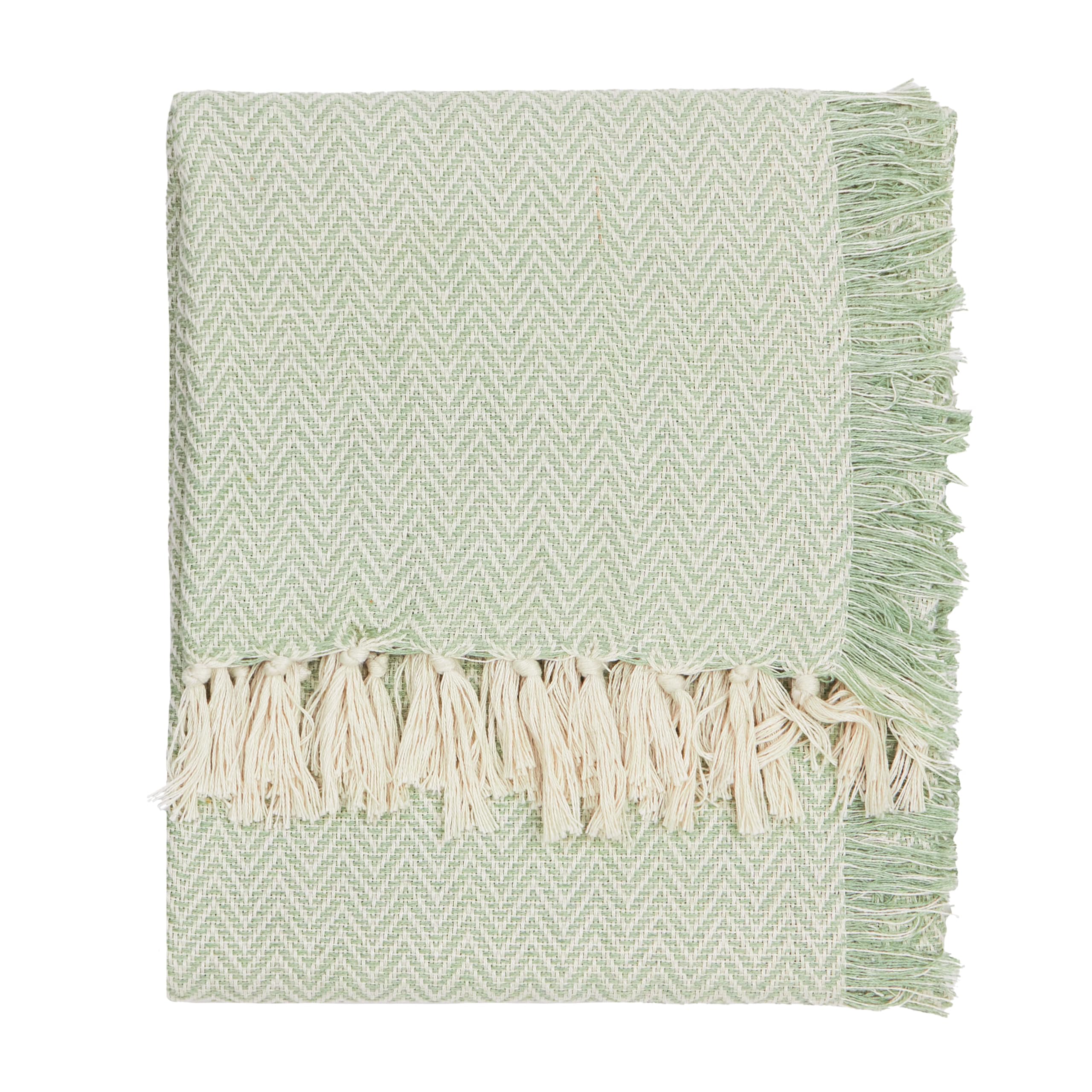 Wylder Wisley Throw – Soft Indoor/Outdoor Herringbone Woven Tassled Blanket (Leaf – 130x180cm)