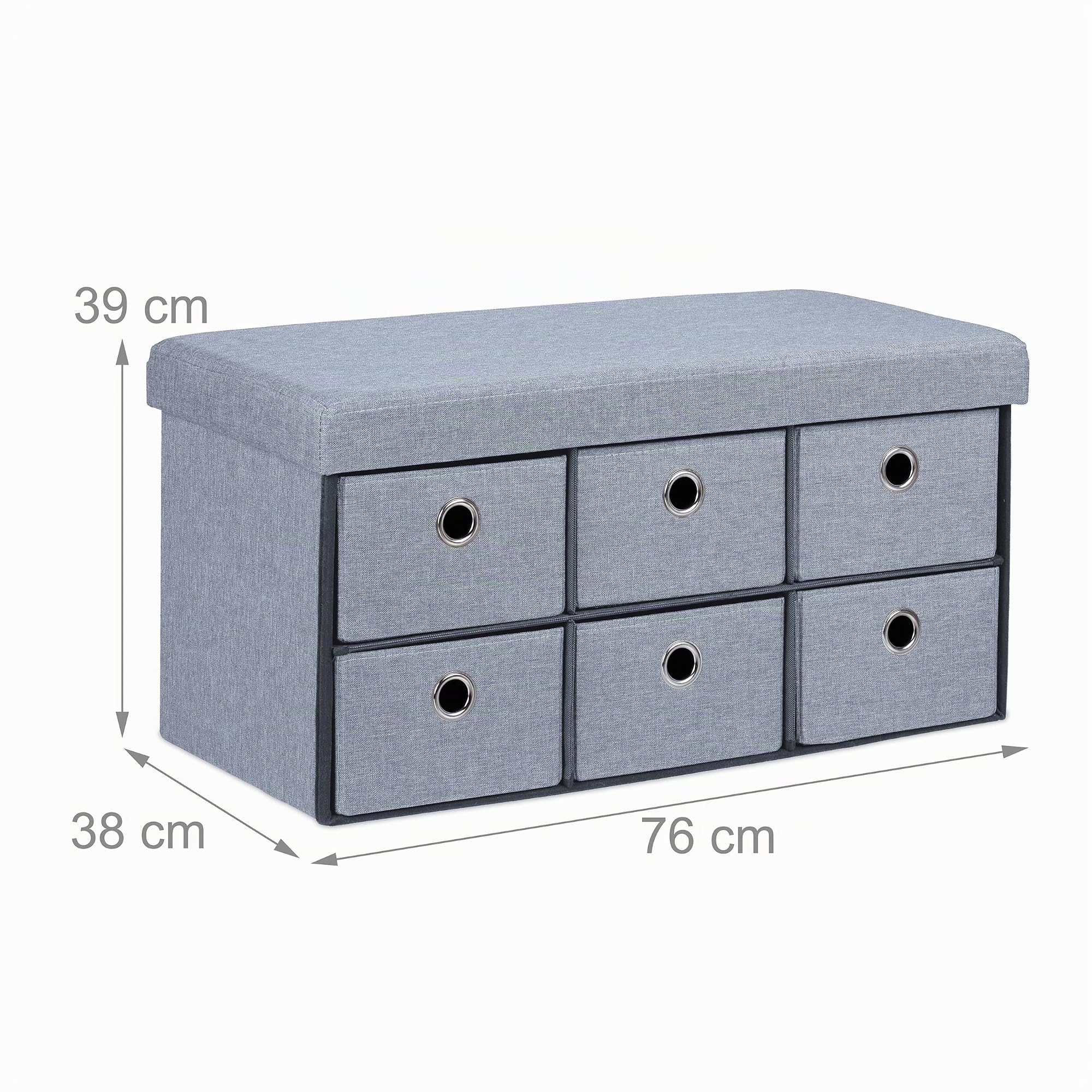 Relaxdays Banquette de Rangement 6 tiroirs, Assise Confortable, Banc Pliable, H x L x P : 39 x 76 x 38 cm, Gris