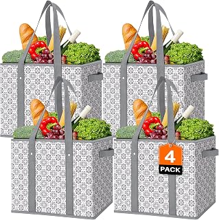 WISELIFE Reusable Grocery Bags [4 Pack],Large Grocery Tote Bag Water Resistant Shopping Bags Foldable Grocery Bag for Clothes,Shoes and Picnic