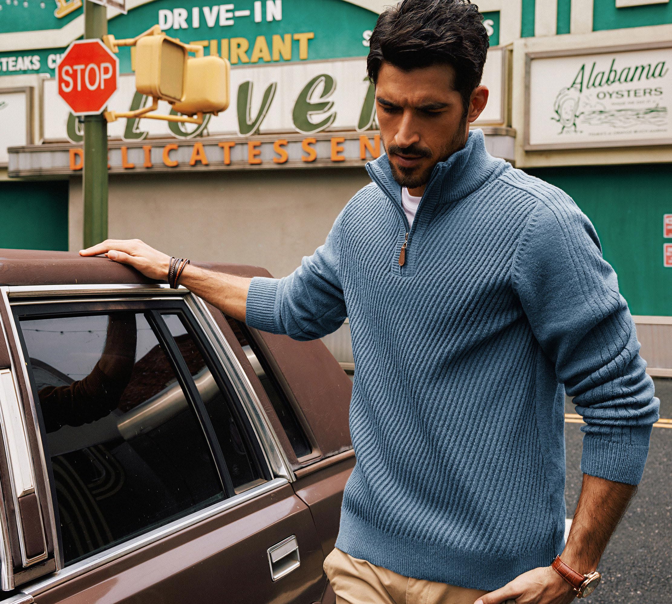 PJ PAUL JONES Jersey de cuello alto para hombre con cremallera 1/4, jersey de manga larga con cuello de tortuga, suéter de invierno