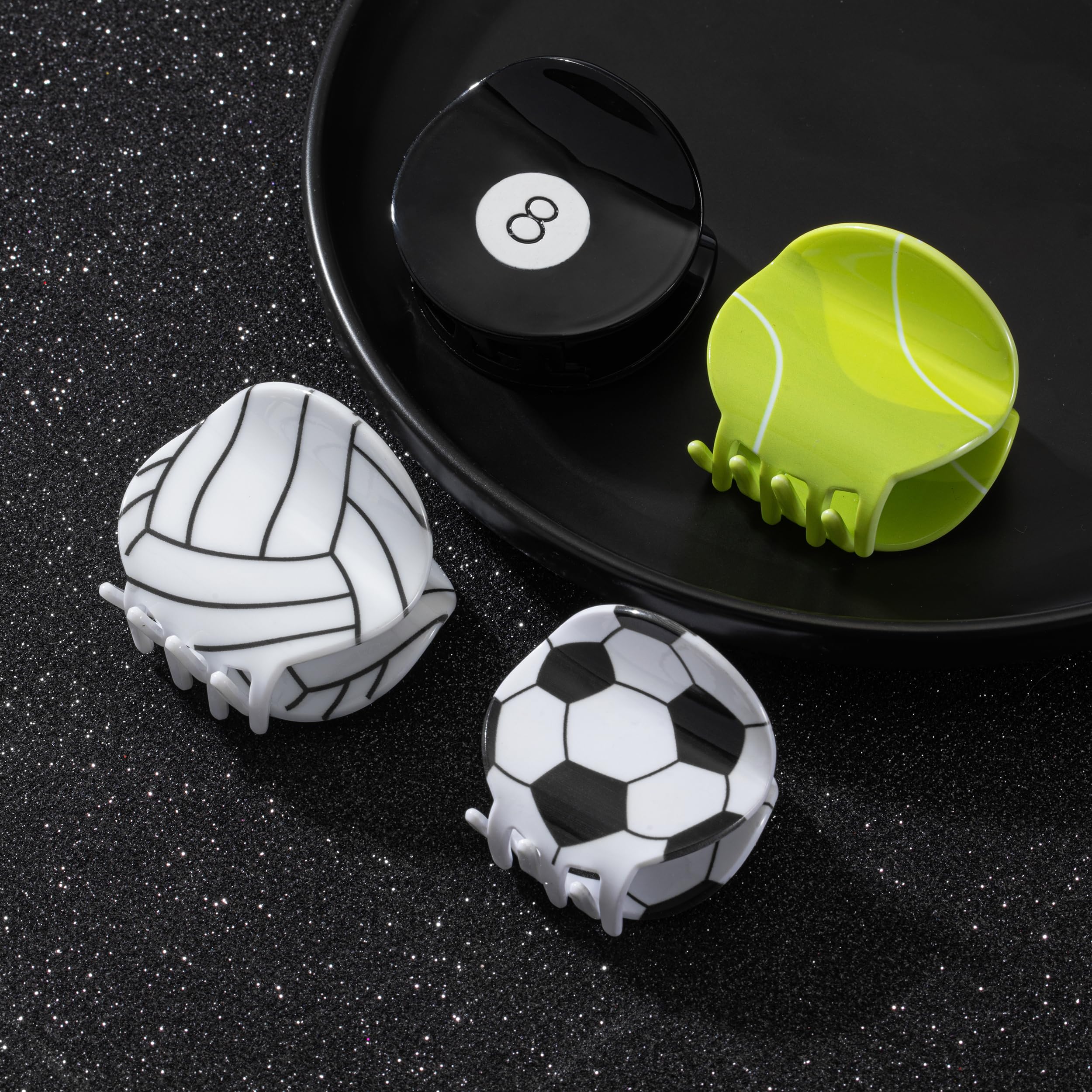 Sport-Haarklammer, Fußball-Haarklammern, Fußball, Billard, Tennis, Baseball, Acryl, Haarspangen für Damen, mittlere Haarklammern für dickes und dünnes Haar (Billard), 4 Stück