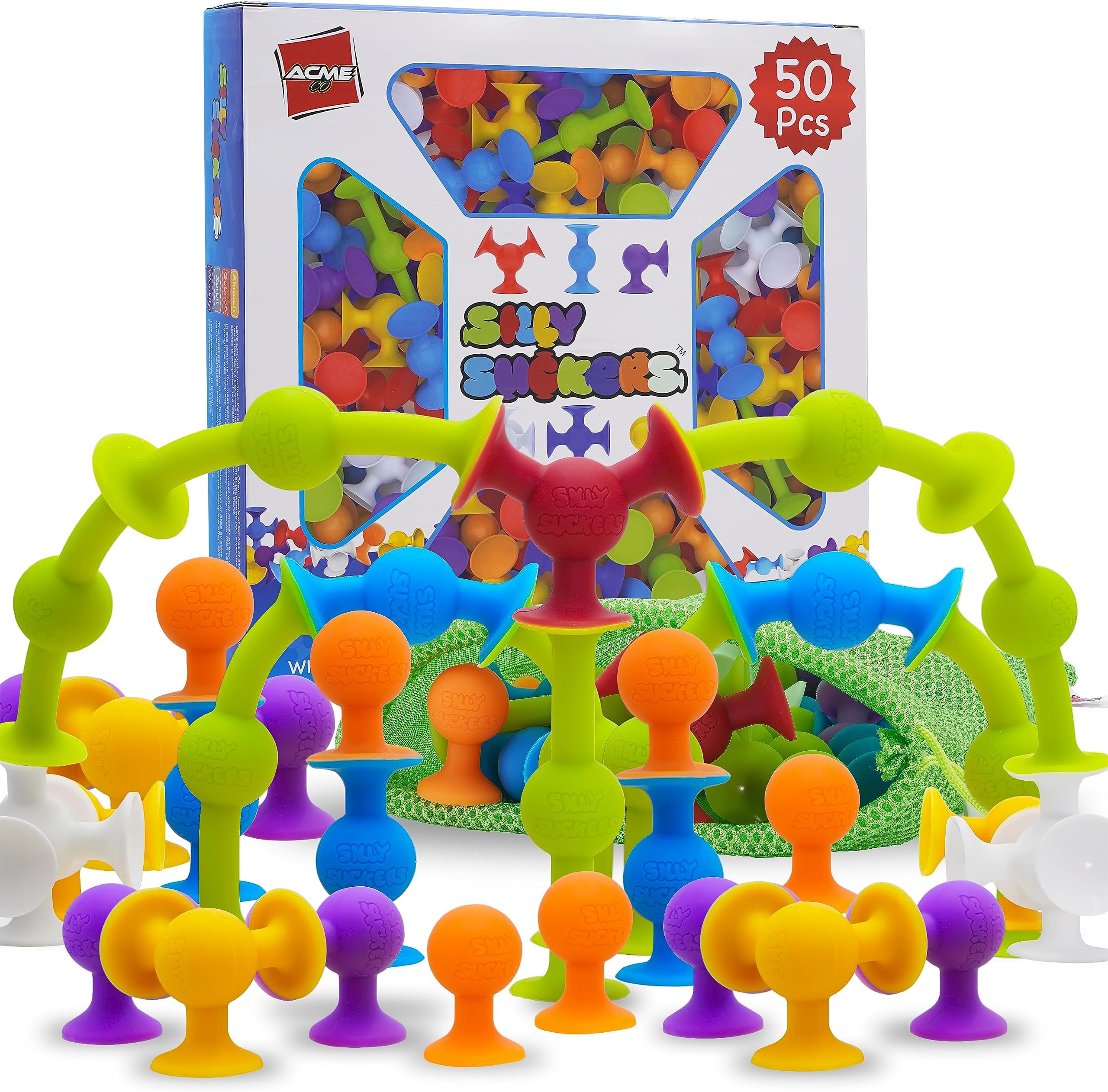 Silly Suckers Suction Toy Set - Educational Baby Bath Toys - Sensory Montessori Building Game - Toddler Bath Toys - Interactive, Creative Suction Construction Toys for Kids 100% BPA-Free & Latex-Free