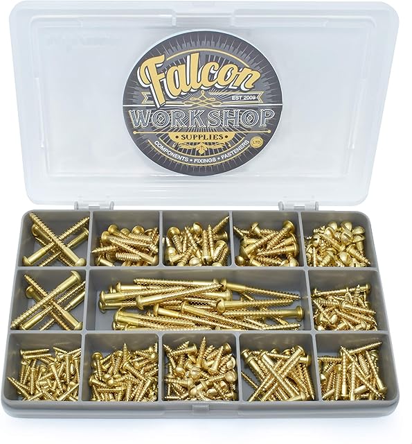 435 Assorted Solid Brass 2g 3g 4g 6g Slotted Round Dome Head Wood Screws KIT