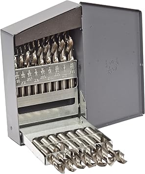 Cleveland C70368 29 Piece High Speed Steel Heavy-Duty Screw Machine Length Drill Bit Set, Uncoated Bright Finish, Round Shank, Spiral Flute, 135 Degrees Split Point, 1/16" to 1/2" Size