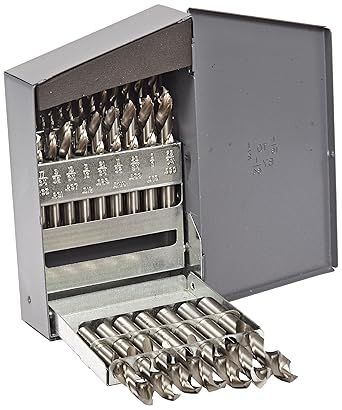 Cleveland C70368 29 Piece High Speed Steel Heavy-Duty Screw Machine Length Drill Bit Set, Uncoated (Bright) Finish, Round Shank, Spiral Flute, 135 Degrees Split Point, 1/16