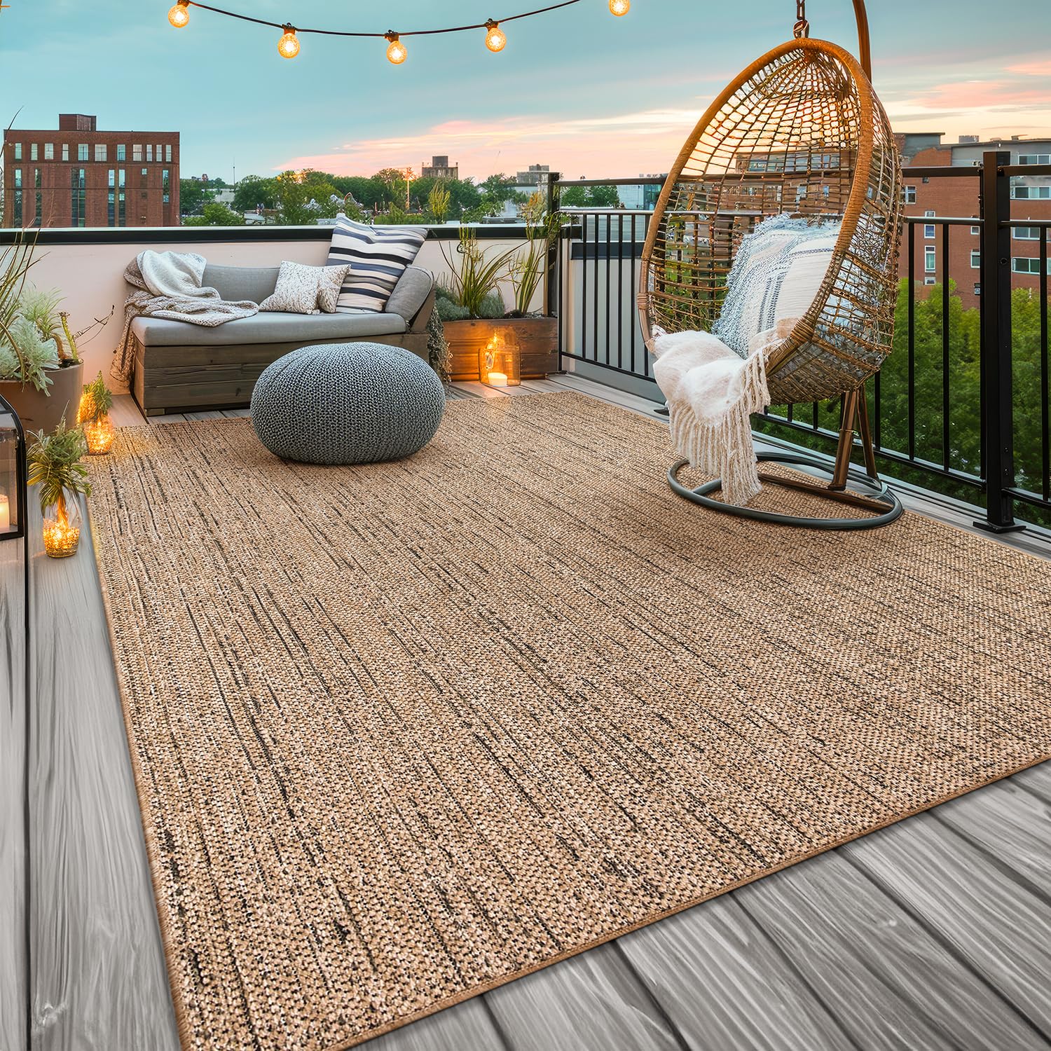 TT Home Alfombra Exterior Terraza Cocina Salon Etnica Abstract Monocromo Lavable, Color:Beige, Tamaño:120x160 cm