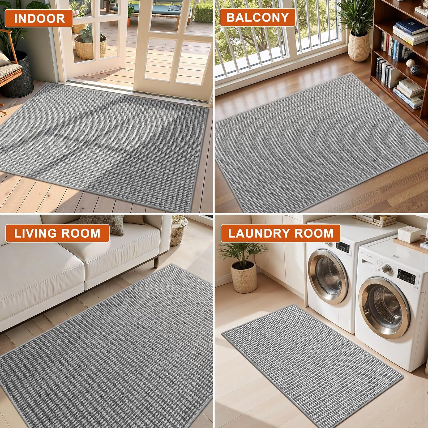 Dirt Trapper Door Mat 24"x36", Non-Slip Indoor Door Mats, Absorbent Washable Door Mat Indoor Entrance, Low-Profile Inside Doormat Floor Rugs for Entryway and Entry, Grey White (Fold)