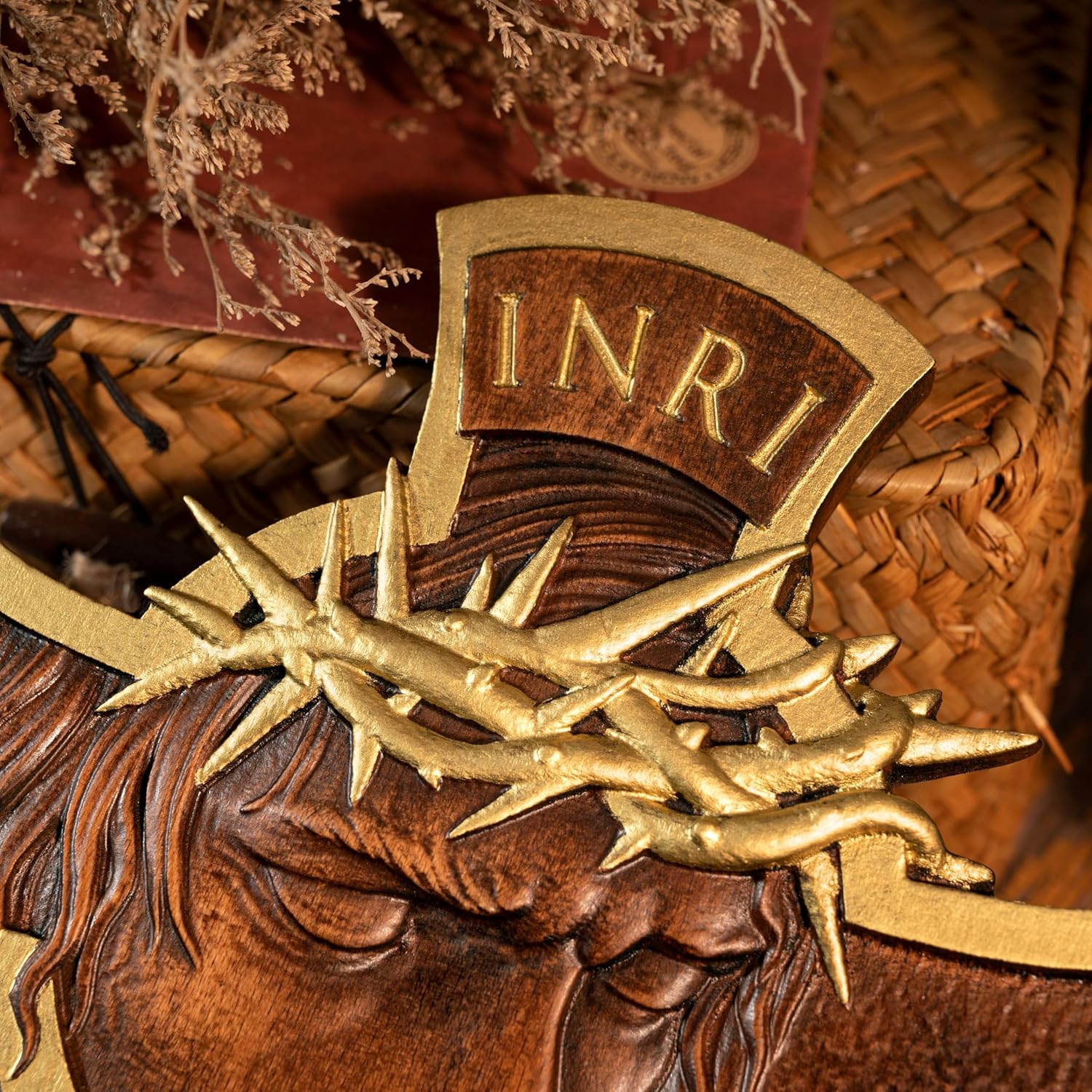 BGCOPPER Crown of Thorns Jesus Cross Wll Decor, Handmade Wooden Cross for Wall, INRI Crucifix Wall Cross for Home Room Christmas Gifts (10 Inch)