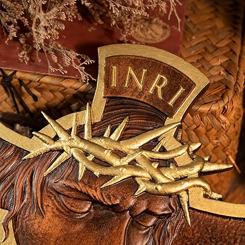 Miniatura 5 de BGCOPPER Corona de espinas Jesús Cruz Wll Decoración, Cruz de madera hecha a mano para pared, Crucifijo INRI Crucifijo de pared para el hogar,