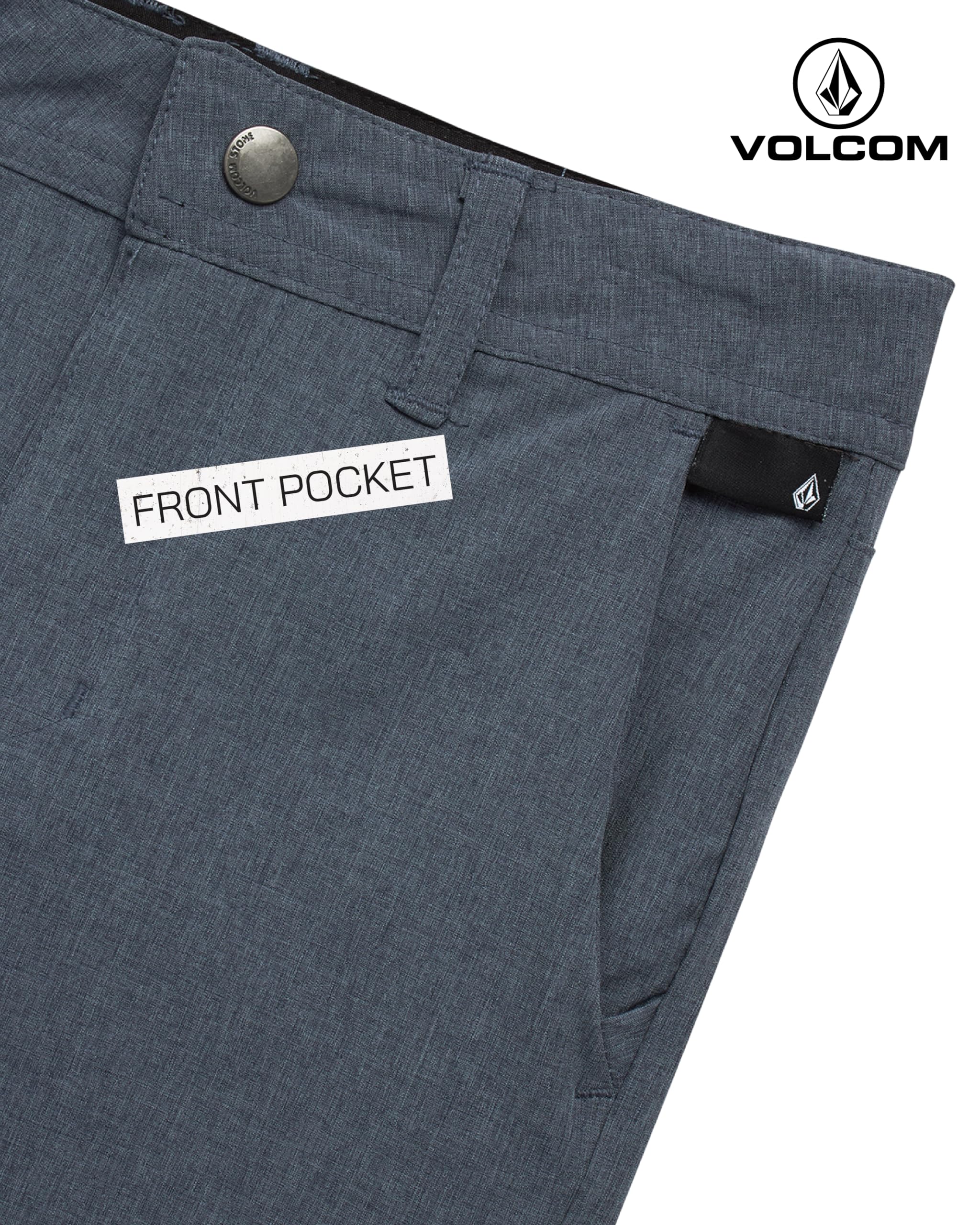 Volcom Pantalones cortos de sarga para niños, ajuste elástico, parte delantera plana, uniforme de golf para niños, estilo clásico sin cierre con trabillas para cinturón