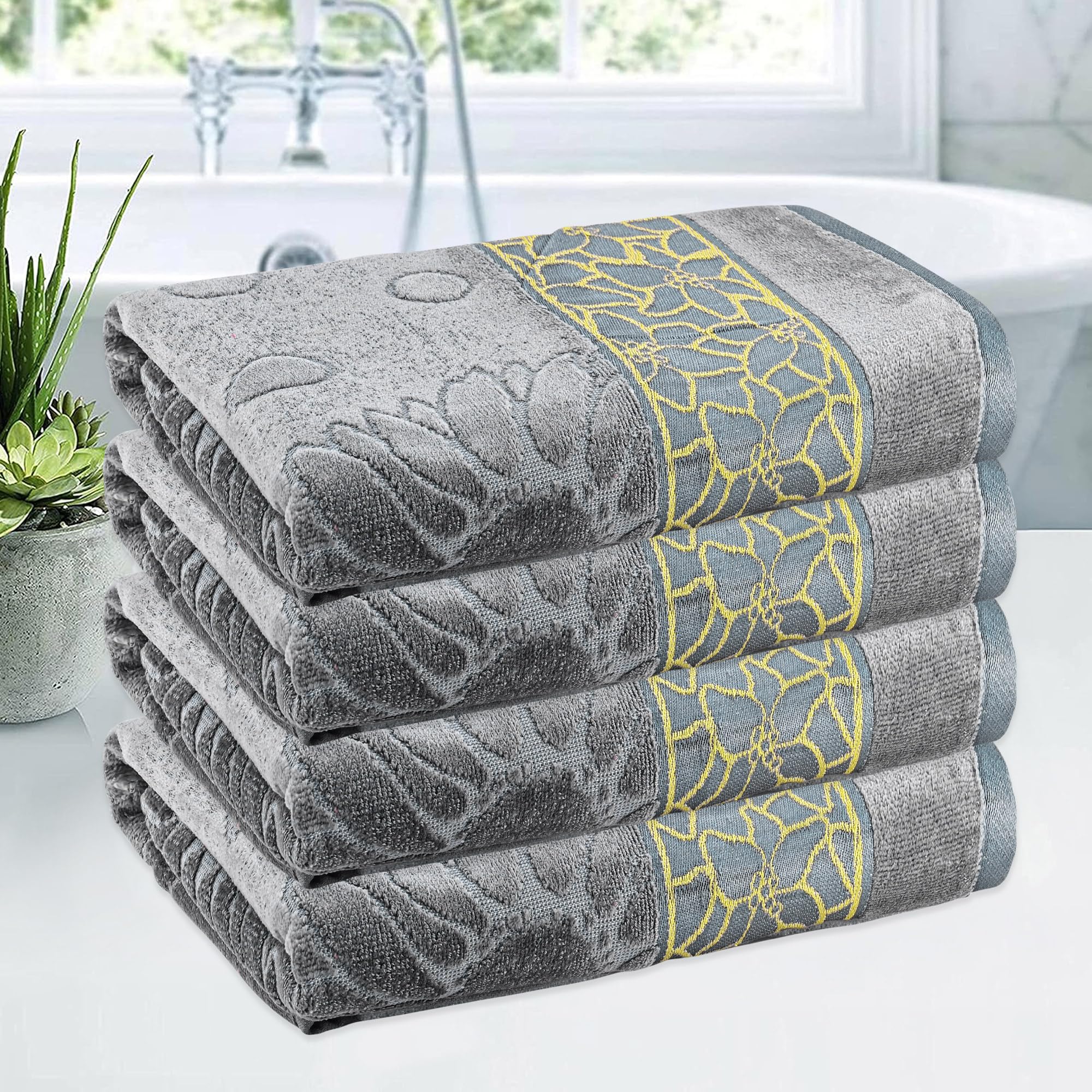 Urbane Home Pack of 4 Soft Blend Cotton Bathing Towel for Men/Women | 450 GSM Fade/Wrinkle Resistant Towels | 30x60 Inches - Velvet Grey