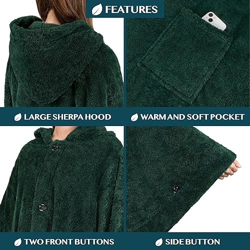 Miniatura 6 de PAVILIA Poncho de manta con capucha de ángel para mujeres adultas, acogedor chal de forro polar sherpa esponjoso con bolsillos en capucha, regalo