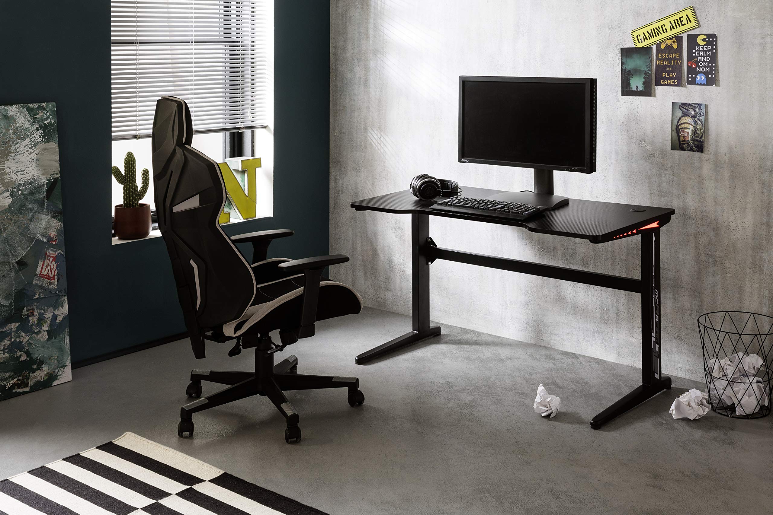 Bureau Gamer MDF Aspect Carbone, avec éclairage LED Basic 2