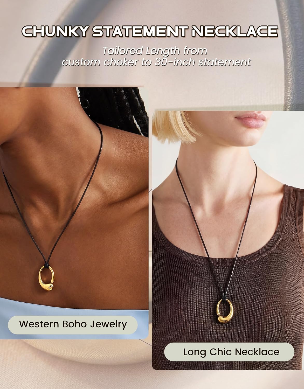 Krfy Chunky Gold Statement Pendant Necklaces for Women 16k Gold Silver Plated Long Necklace with Black Cord Large Big Pendant Necklace Boho Western Jewelry
