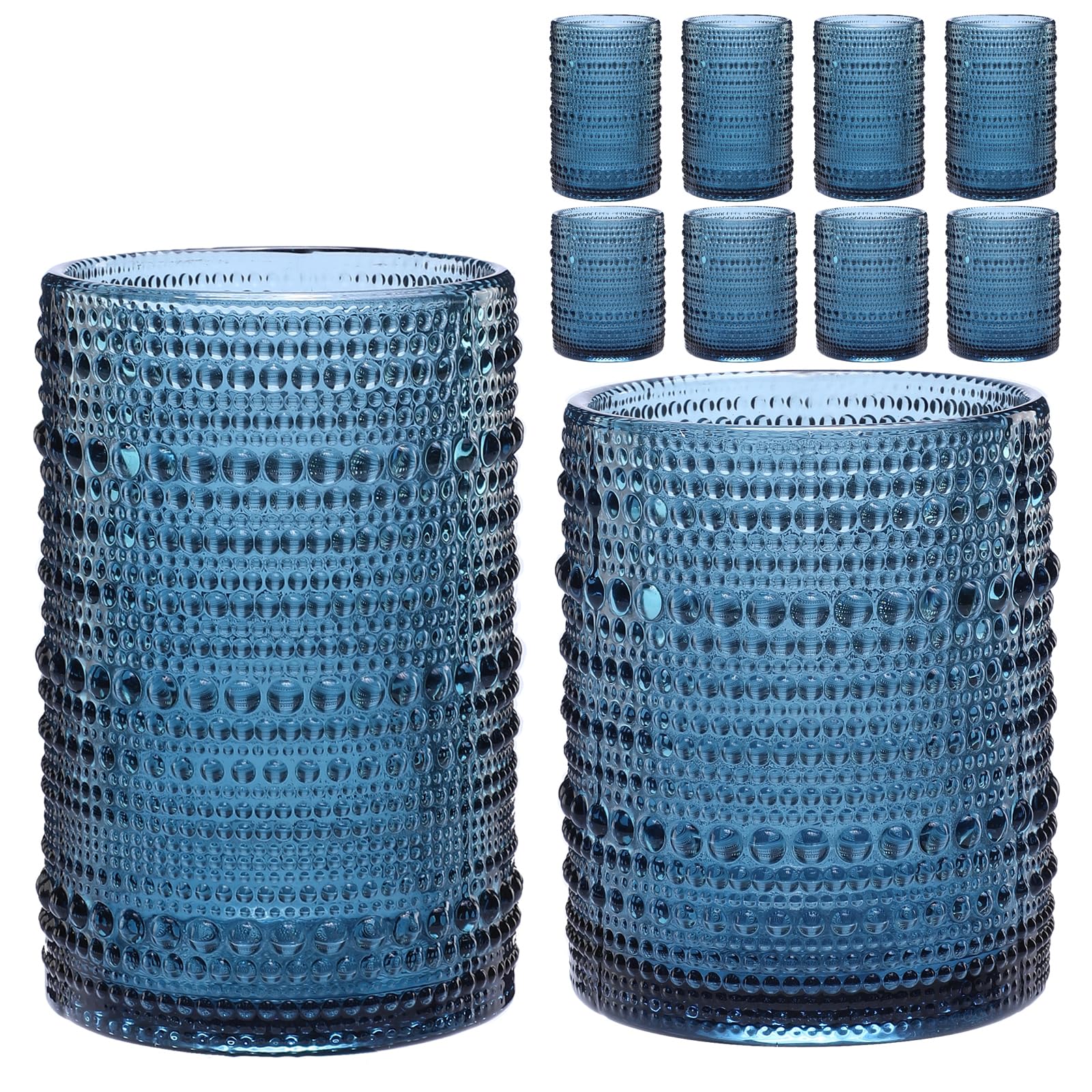 ZMOWIPDL 12oz &amp; 15oz Hobnail Drinking Glasses,Blue Glass Cups Set of 8