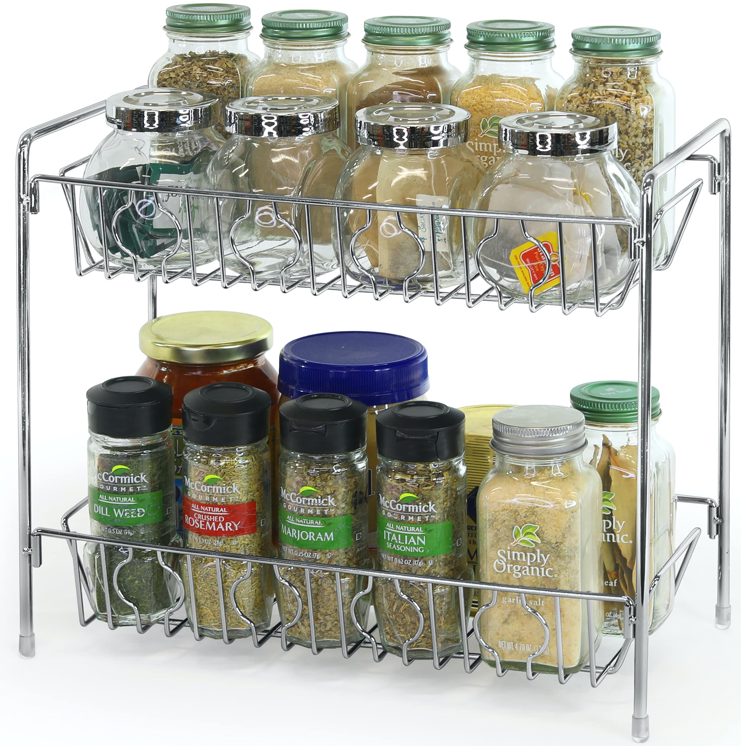 Simple Houseware2-Tier Spice Rack Kitchen Organizer Countertop Shelf, Chrome