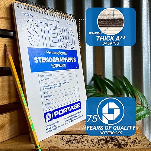 Miniatura 3 de Portage Steno Cuaderno  6 x 9 pulgadas con respaldo ultra grueso, perfecto para escribir donde necesites, 70 hojas de calidad, papel a rayas Gregg,