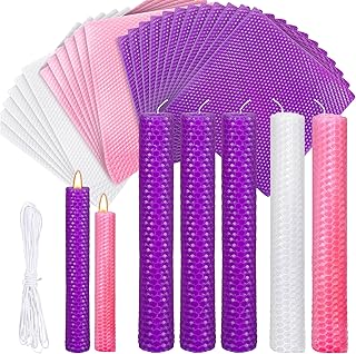Yuntau 24 Pcs Advent Beeswax Candle Making Kit Christmas DIY Taper Candle Set Include Beeswax Honeycomb Sheets and Cotton Wick Kit for Fun Project Family (8 x 8 Inches, Pink, White, Purple)