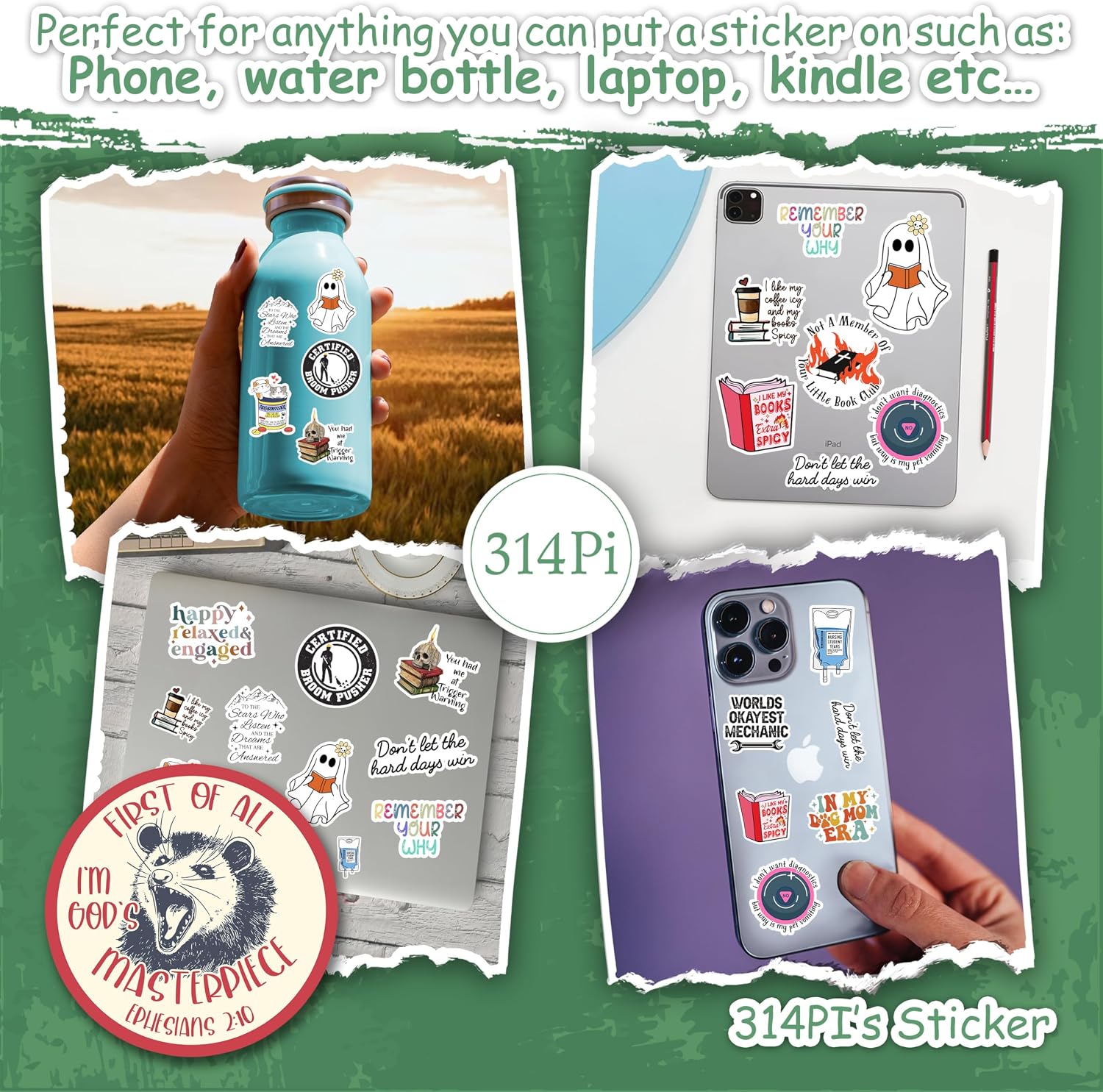314PI (3pcs) First of All I'm God's Masterpiece Opossum Sticker, Funny Opossum Water Assistant Funny Quotes Stickers, God Decal for Water Bottle Laptop, Gift for Boys Girls, Bible Stickers (Size 2") image 4