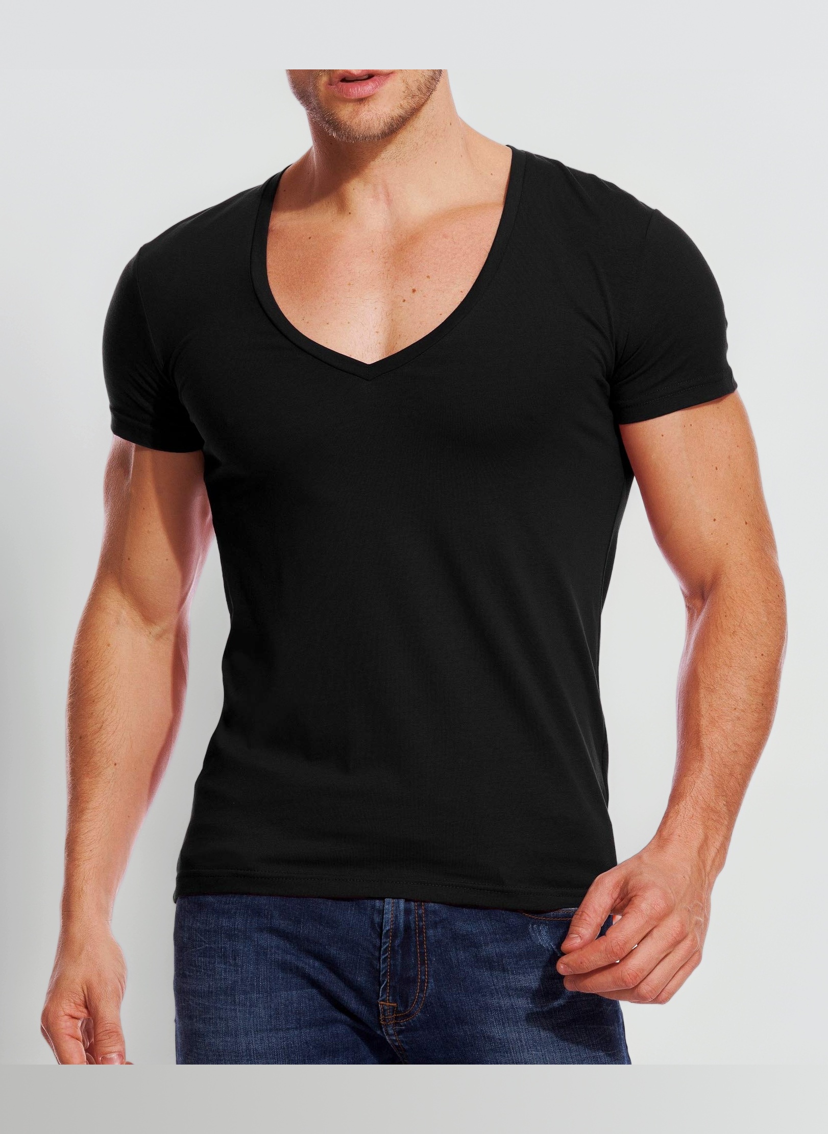 V Neck T Shirts Men Deep V Neck Tee Muscle Slim Fit Low Cut Stretch Tshirt