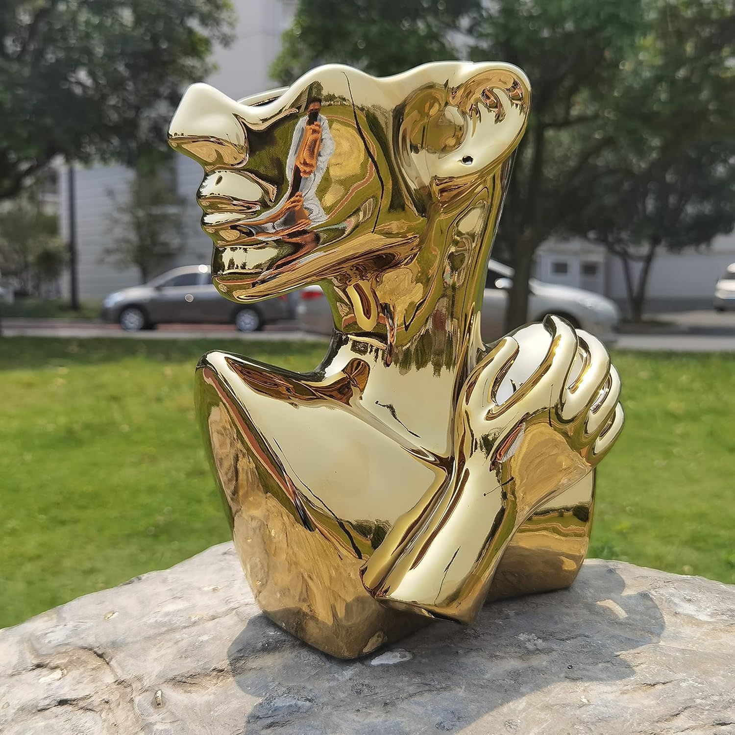 Notakia Succulent Planter Bust Vase Small Face Plante Head Face Vase Home Decoration Succulent Cactus Indoor Plant Pot (Gold)