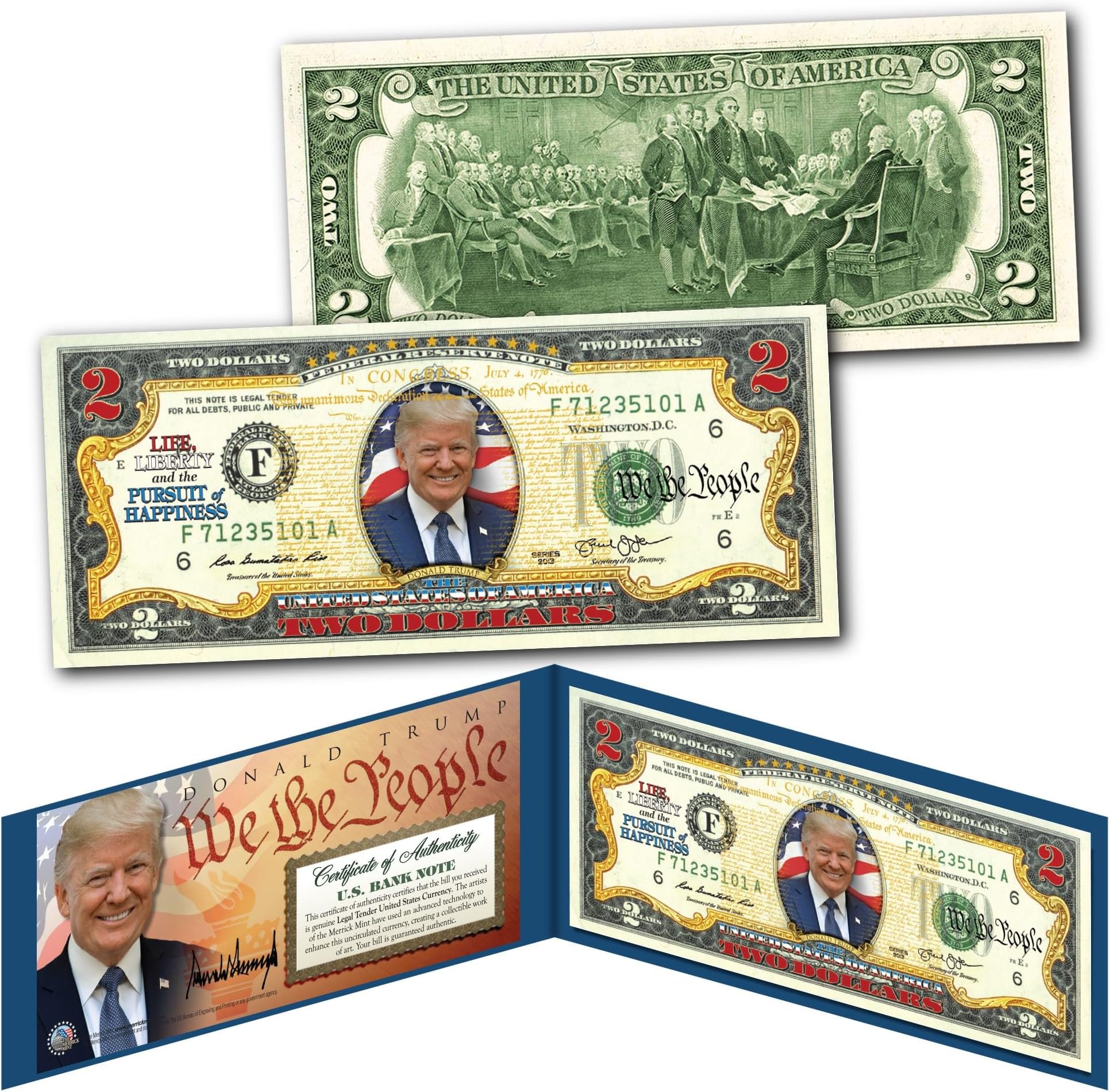 Donald Trump President Declaration of Independence $2 U.S. Bill Genuine Currency