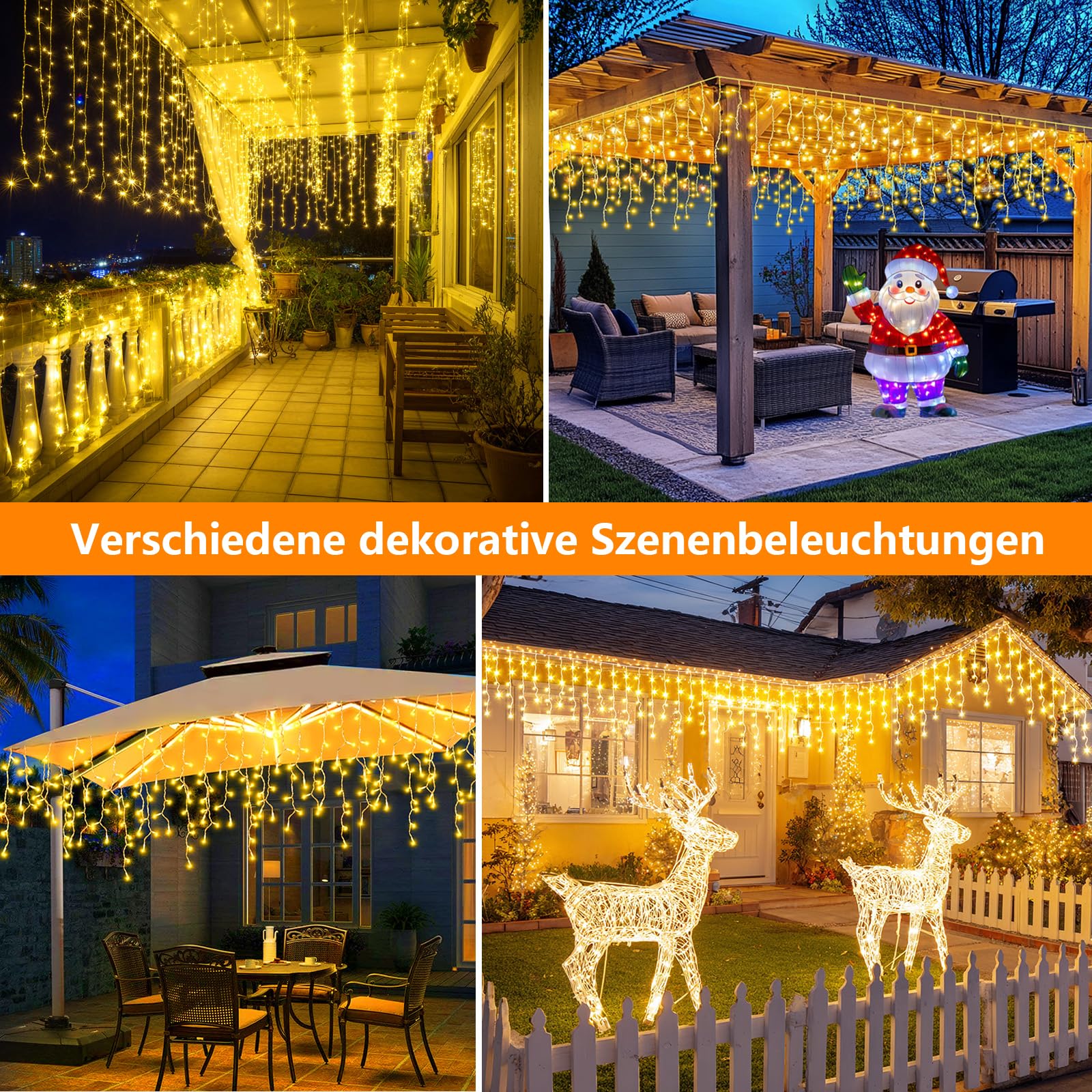 660LED Solar Eisregen Lichterkette, 20+5M Erweiterbar Lichtervorhang mit IP65 8 Modi, Timer, Memory-Funktion Weihnachtsbeleuchtung für Innen Außen Weihnachten Deko Dach Balkon (Warm)