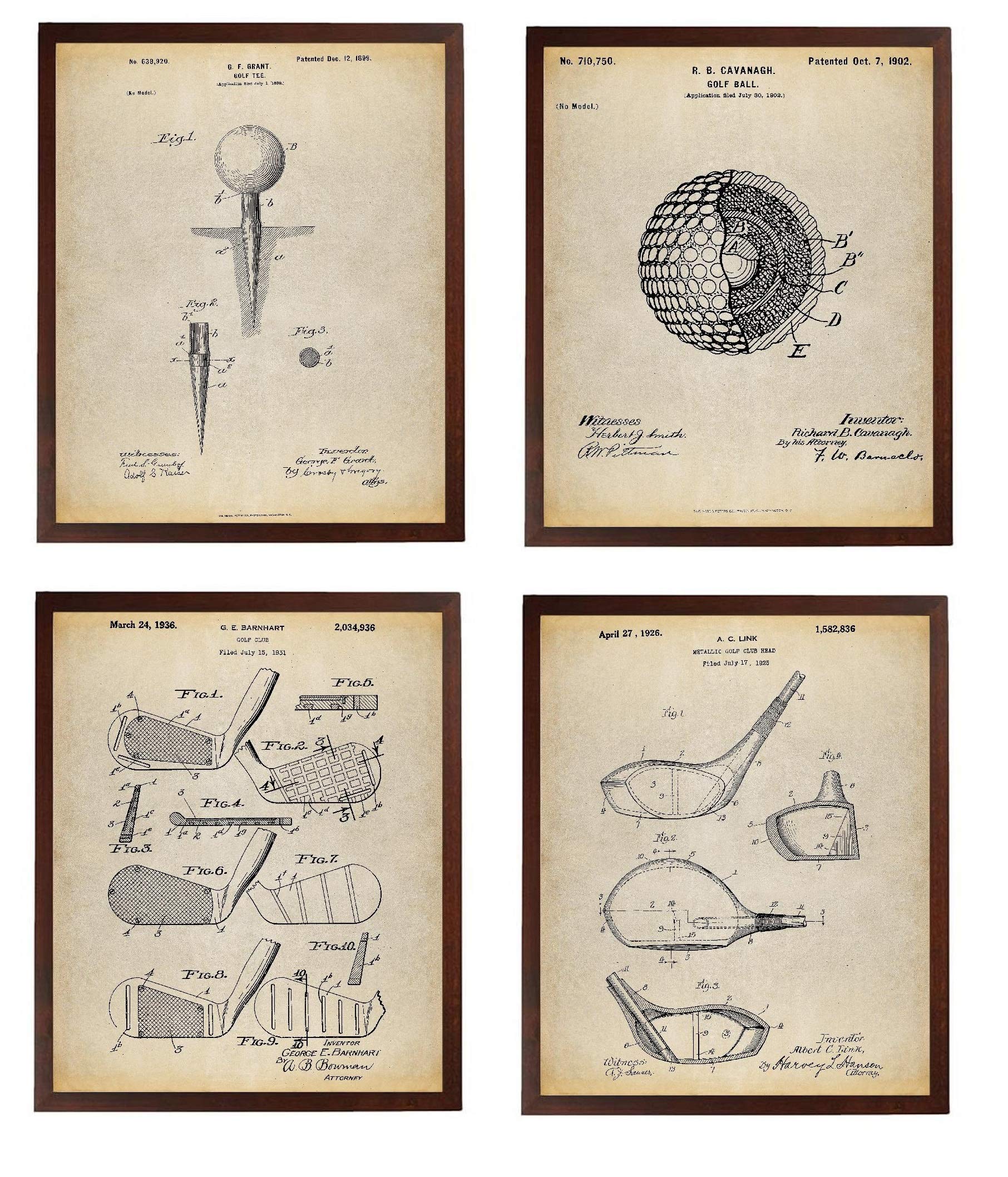 Turnip Designs Golf Patent Poster Art Prints Series Set 4 Golf Gifts for Friends Golf Decor Office Decor Golf Club Golf Ball TNP9