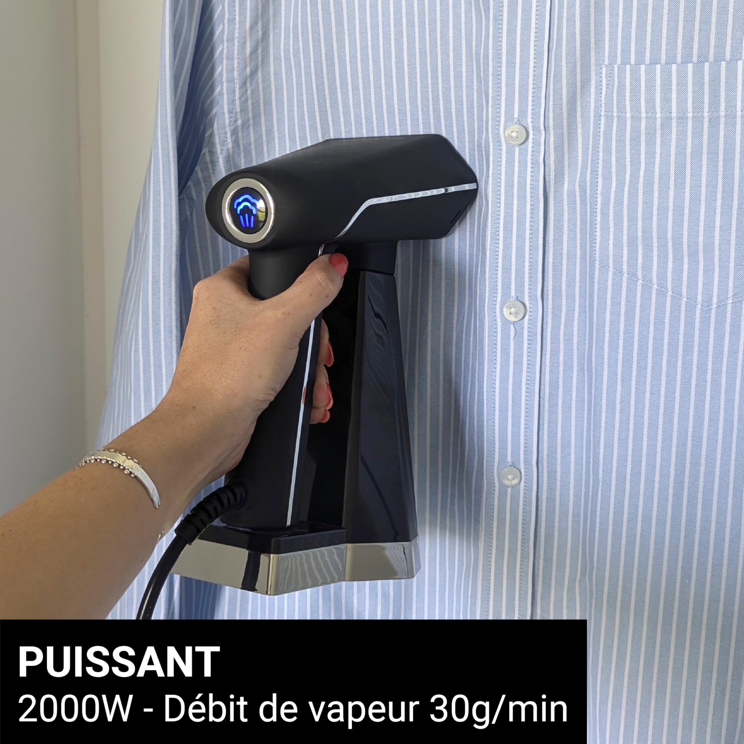 STEAMONE - Steamer Defroisseur à vapeur de voyage 2000W 30g/min- Fer Portatif Compact (400 ml)- Élimine 99,99% d'Impuretés- Prêt en 40s pour Tout Tissu- Cable 3m - Accessoire Brosse Inclu - EUSN400B