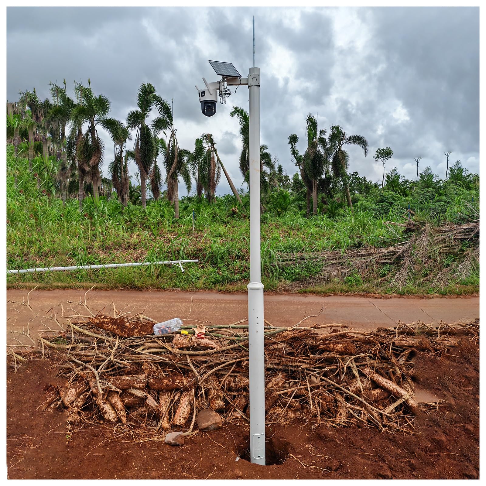 MRVAKDYDI Weatherproof Steel Surveillance Post, Outdoor Security Camera Pole Stand Kit For Various Cameras Multiple Sizes(H 350cm/11.4ft(2 Sections))