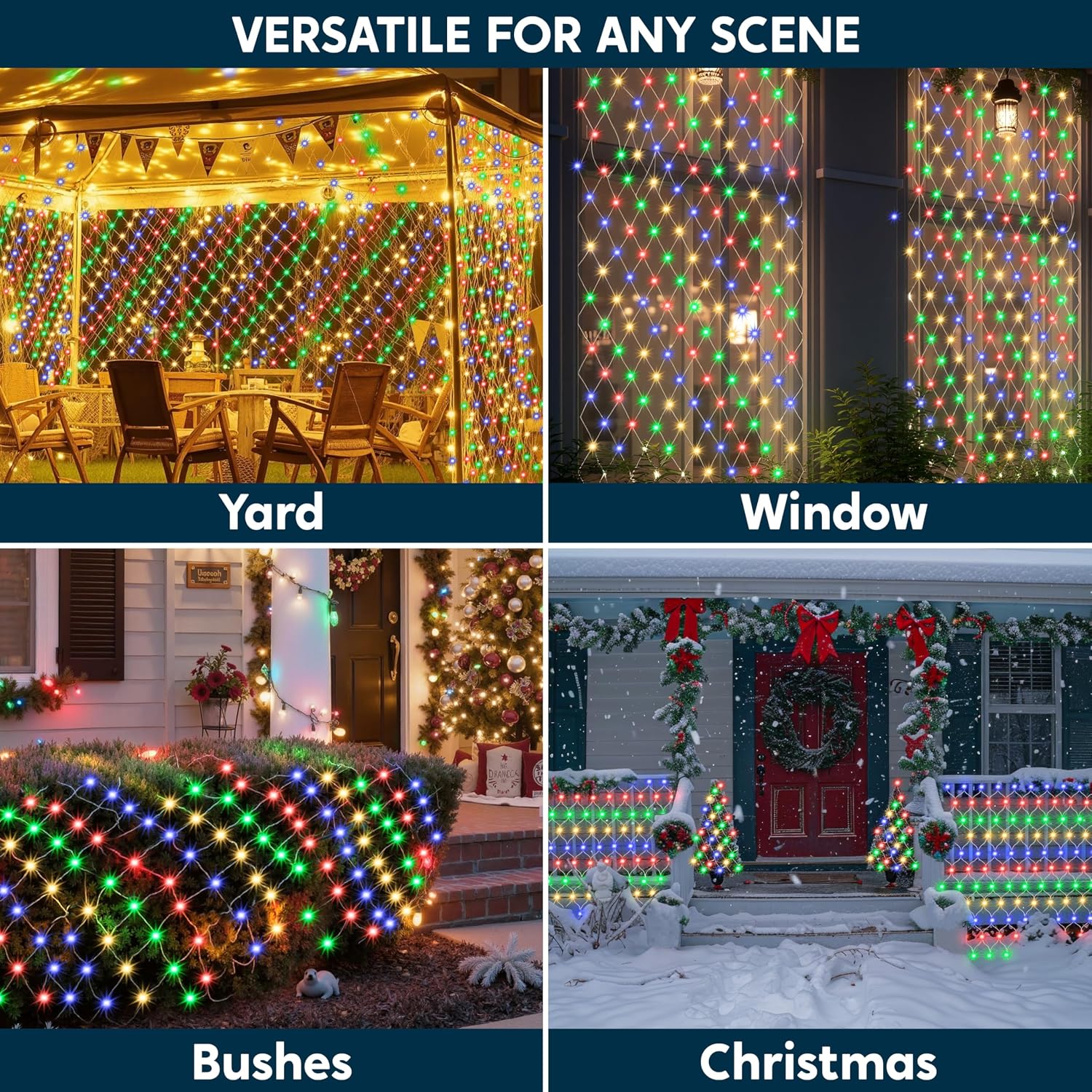 JOYIN 200 LED Christmas Net Lights, 6.5X 10FT Christmas Mesh Lights with 8 Modes, Connectable, Waterproof for Bushes Trees Yard Indoor Outdoor Xmas Decorations (Multicolor)