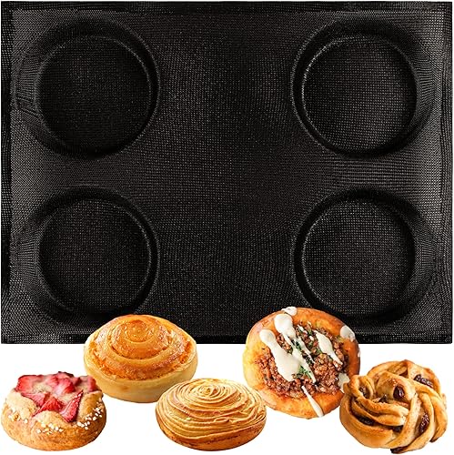 Miniatura 6 de FUNSHOWCASE Pan para hornear pan de hamburguesa Eclair hojas de disco redondo de malla de silicona molde de 24 panes forma de círculo cónico