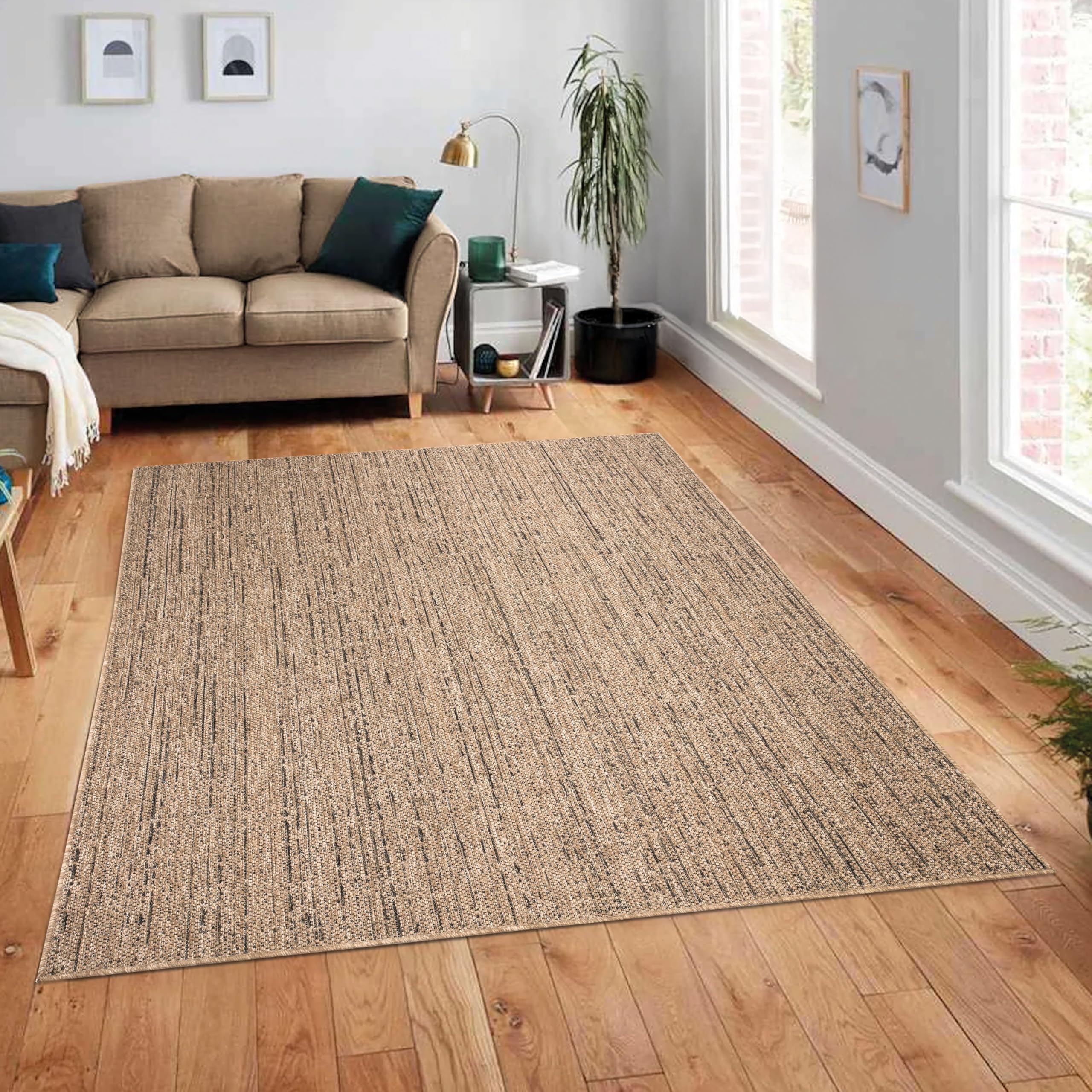 Paco Home Alfombra Salon De Habitacion Cocina Exterior Terraza Jardin Se Puede Lavar En La Lavadora Motivo Boho Chic Lisa, tamaño:160x220 cm, Color:Beige