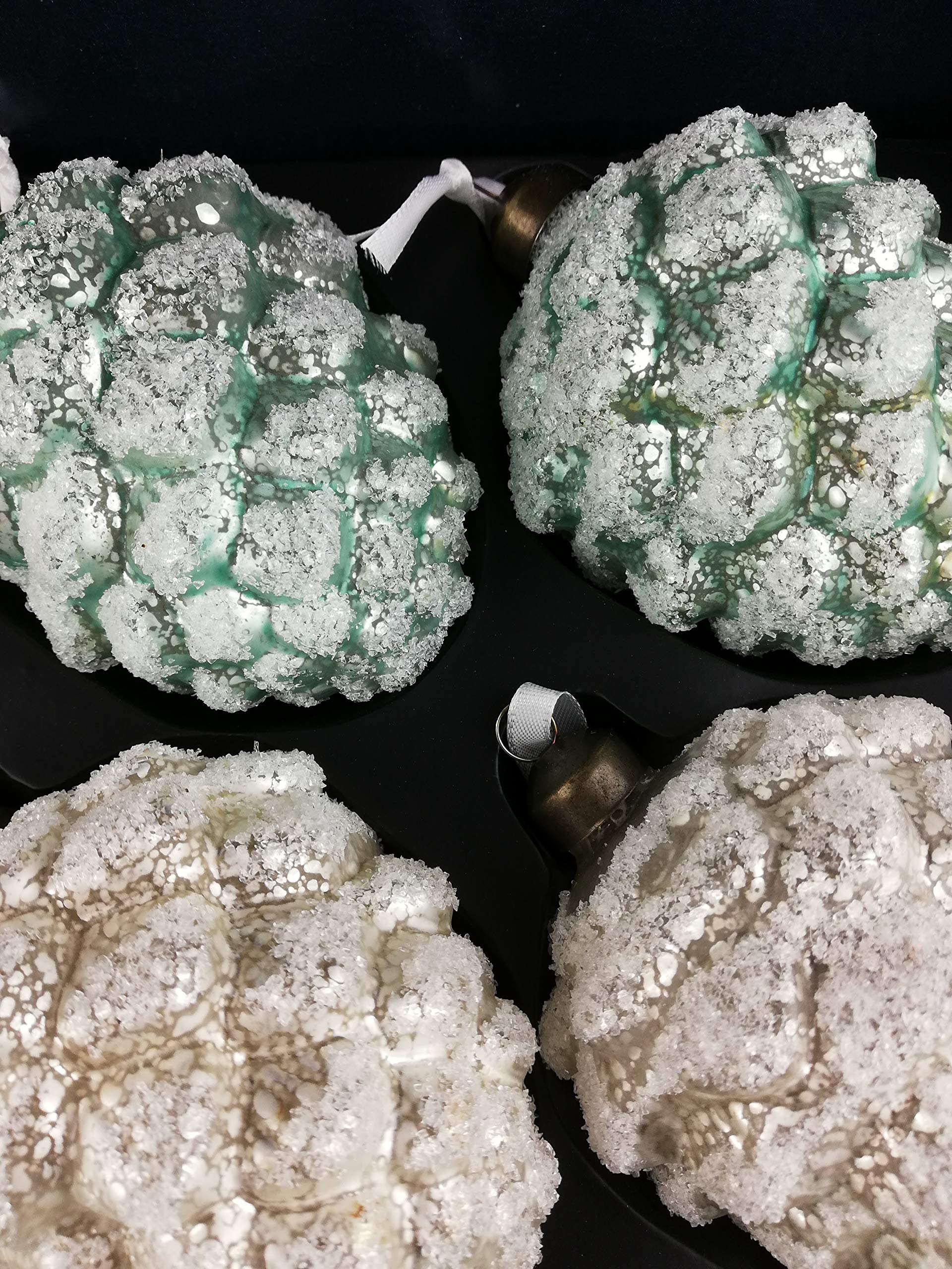 12 Edle Zapfen Pinienzapfen Grün Creme mit Frost Weihnachtsschmuck Weihnachtsdeko Hänger Weihnachten Dekoration Advent Wald Herbst Christbaumschmuck Tannenbaumschmuck